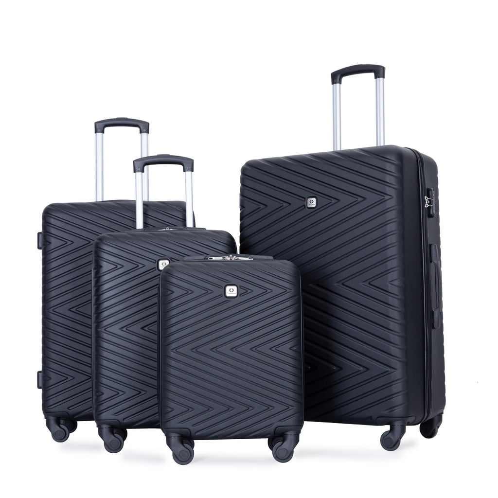 Tripcomp 4-Piece Hardside Luggage Set with TSA Lock, Lightweight ABS Suitcases With Spinner Wheel, 16/20/24/28 inch, Black