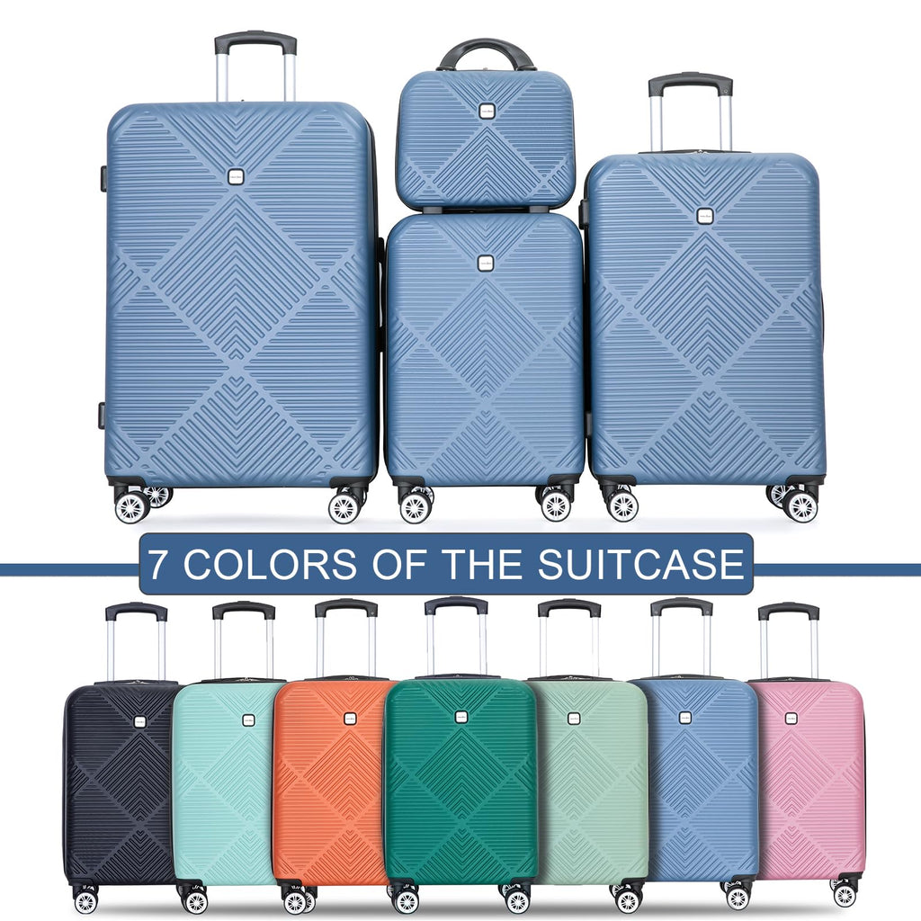 Tripcomp Luggage 4 Piece Set, Hardshell ABS Suitcase Set with Double Spinner Wheels, Lightweight Durable Large Luggage set, Carry On and Checked Travel Luggage, Blue