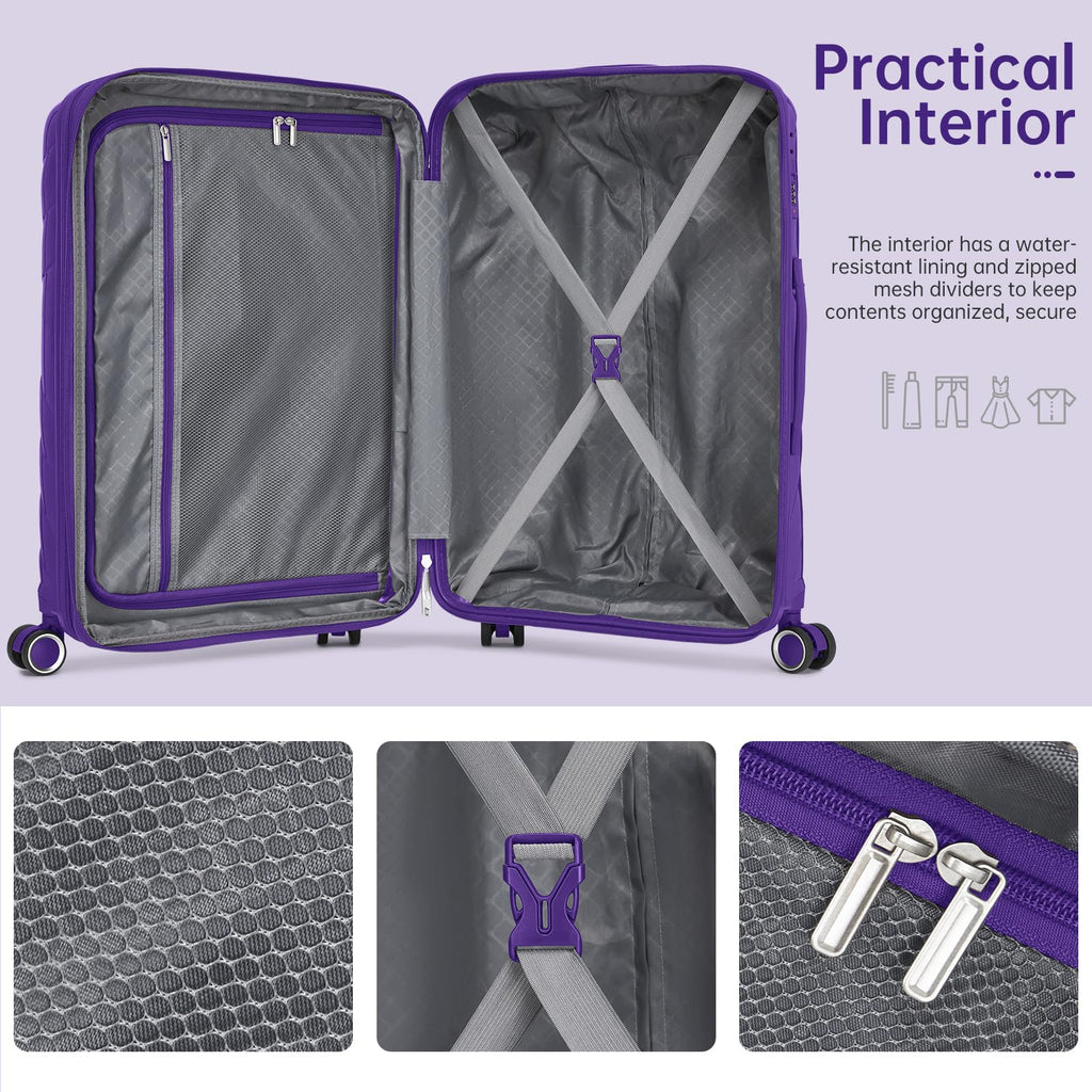 TRIPLAYER Carry On Luggage 22x14x9 Airline Approved, 20 Inch Expandable Hardshell Luggage Carry - on Suitcases with Spinner Wheels, Carry On Suitcase Set for Women (PURPLE)