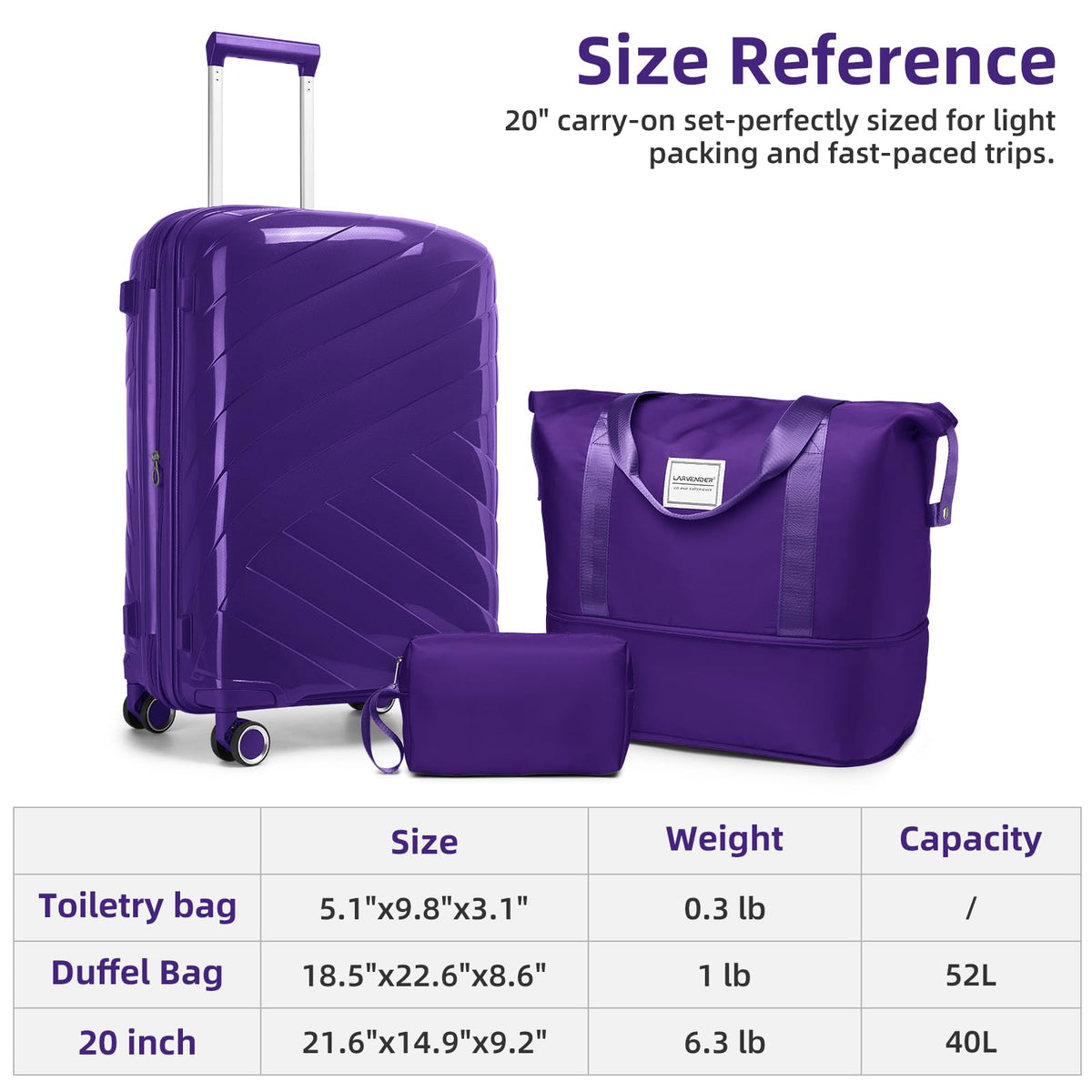 TRIPLAYER Carry On Luggage 22x14x9 Airline Approved, 20 Inch Expandable Hardshell Luggage Carry - on Suitcases with Spinner Wheels, Carry On Suitcase Set for Women (PURPLE)