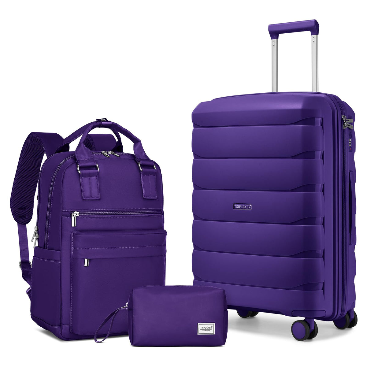 TRIPLAYER Carry On Luggage 22x14x9 Airline Approved, 22 Inch PP Hardshell Luggage Carry-on Suitcase with Spinner Wheels, Carry On Suitcase Set for Women(Purple)