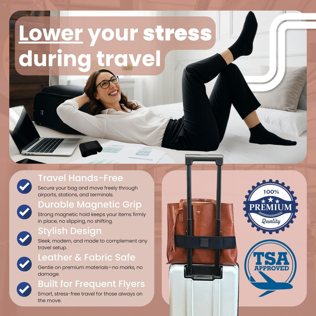 Trolley Strap Carryon Luggage Strap Over Suitcase Handle for Attaching Carryon Bag Travel Accessories TSA Approved Carry - On Add a Bag Belt Sleeve for A Tote Backpack Purse (Black on Black)
