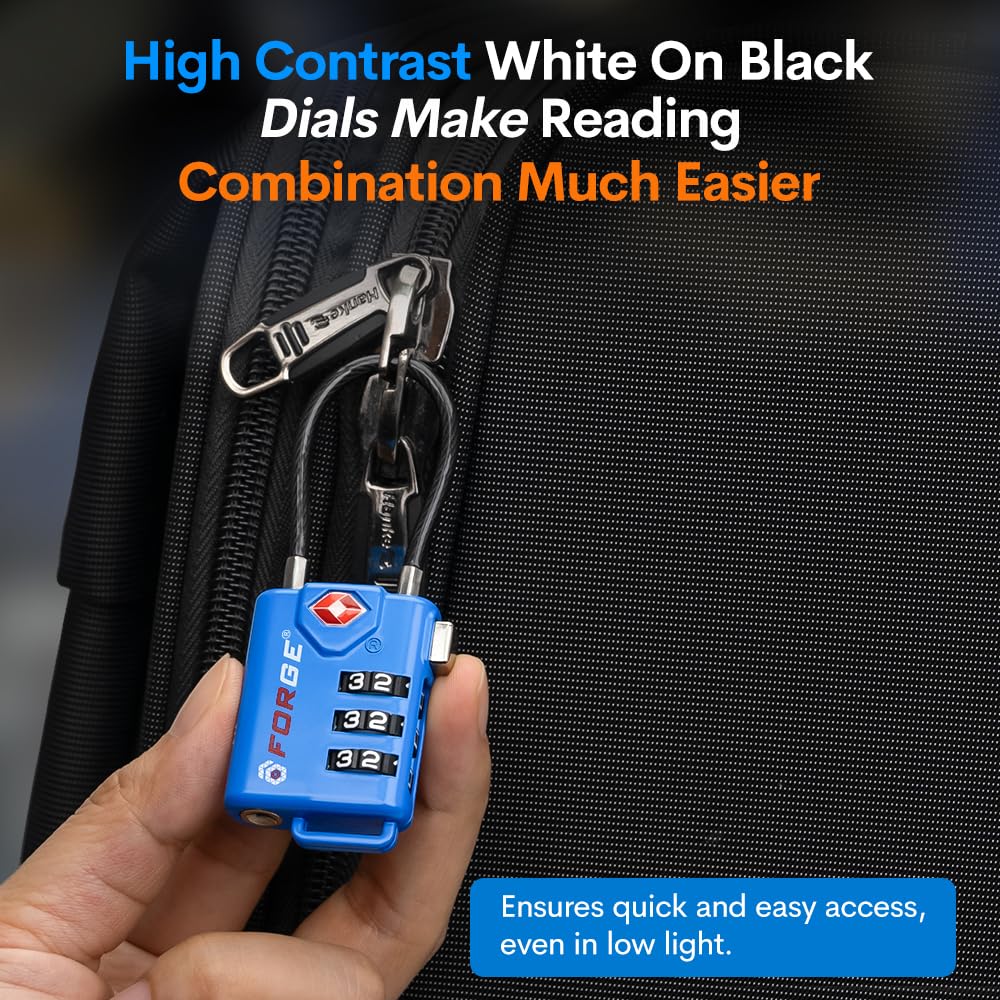 TSA Approved Cable Luggage Locks, Re - settable Combination with Alloy Body