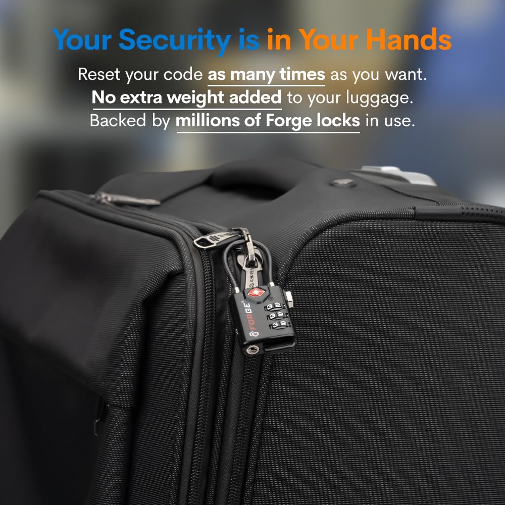 TSA Approved Cable Luggage Locks, Re - settable Combination with Alloy Body