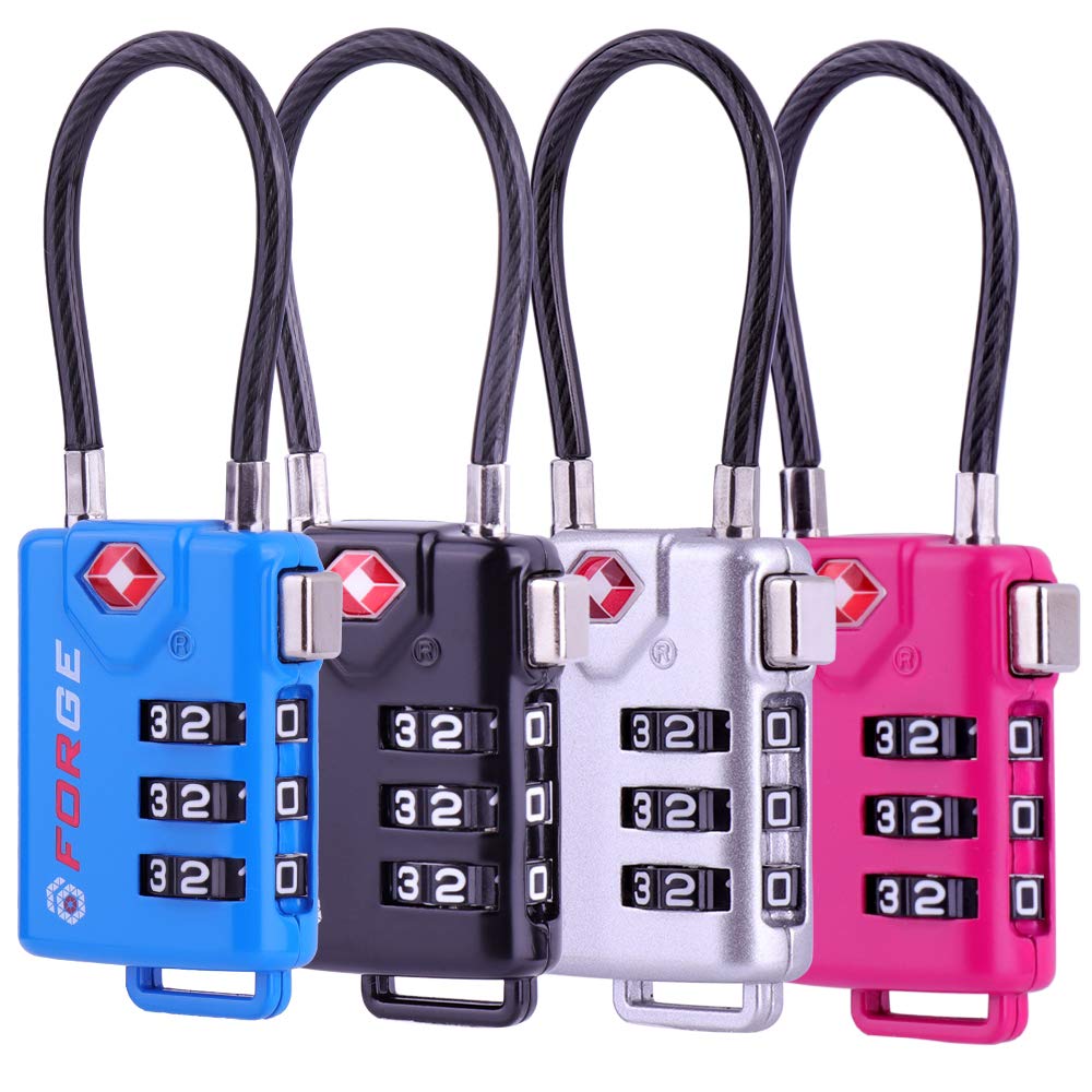TSA Approved Cable Luggage Locks, Re-settable Combination with Alloy Body