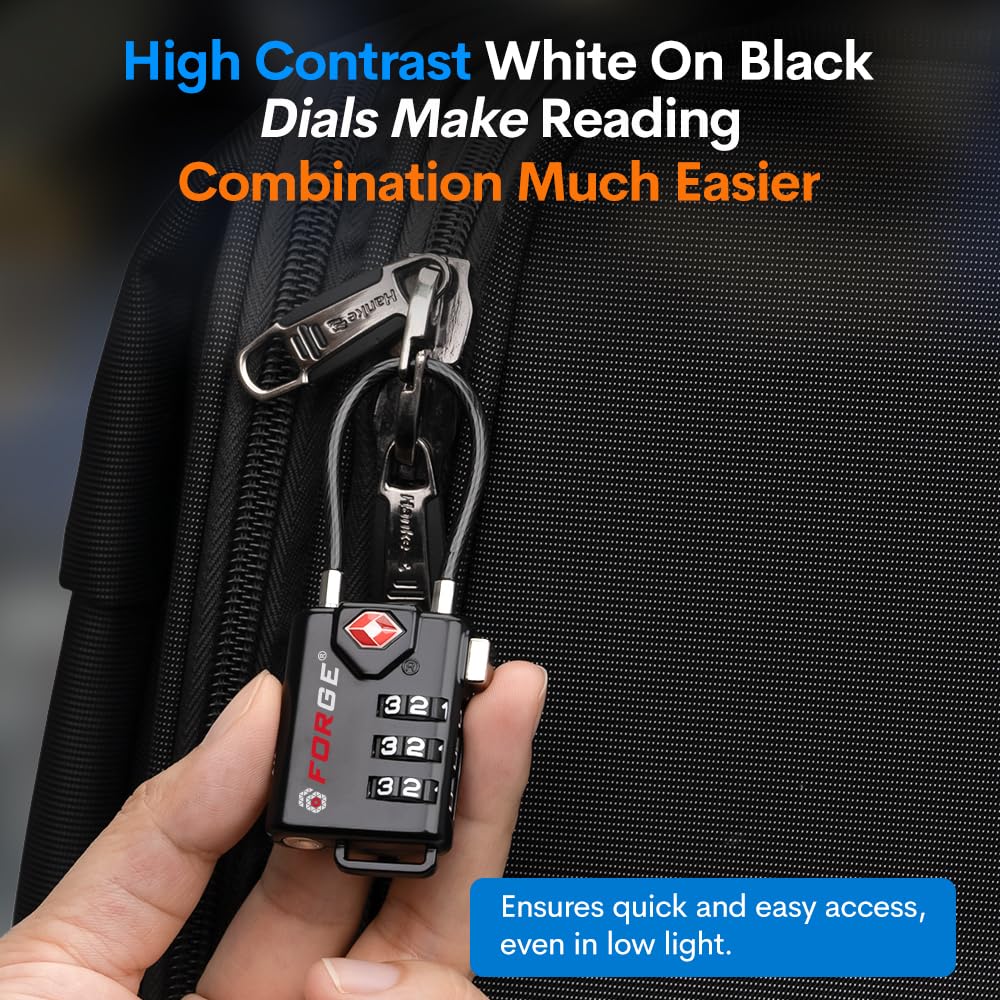 TSA Approved Cable Luggage Locks, Re - settable Combination with Alloy Body, Black 2 Locks.