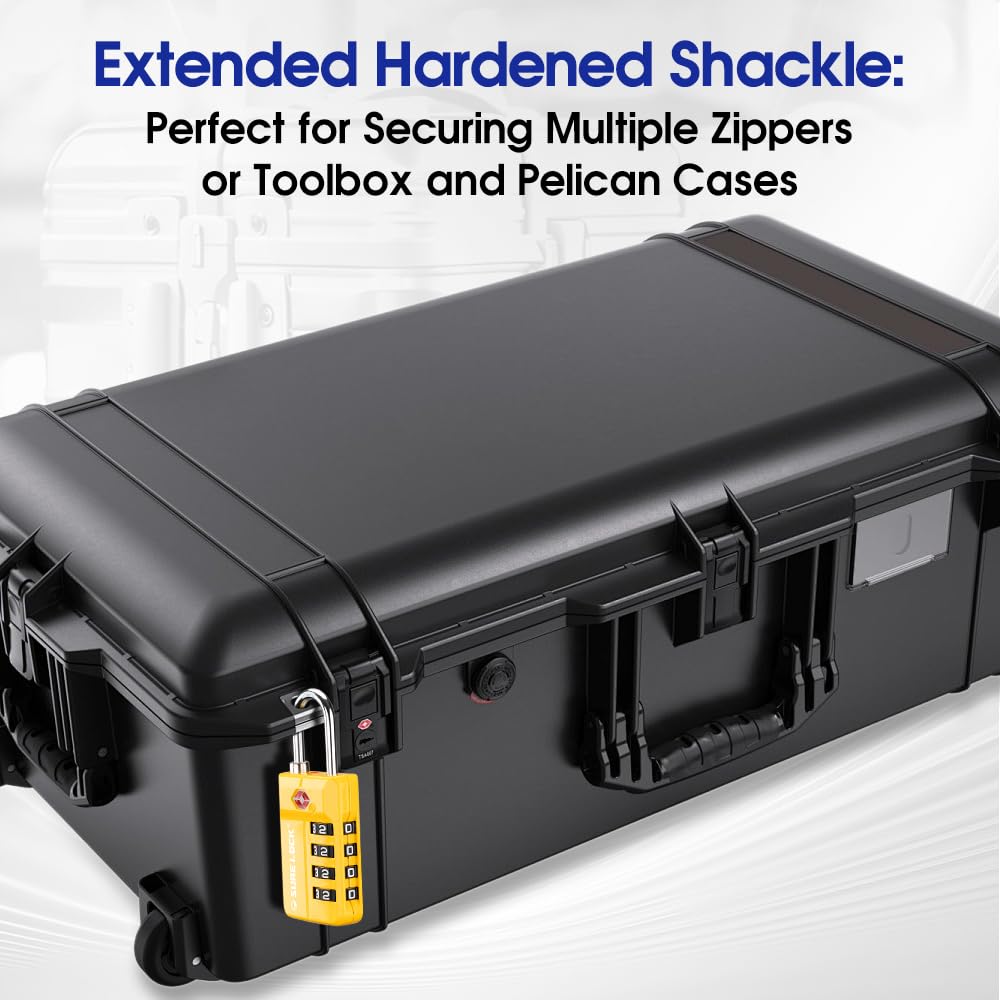 TSA Approved Travel Luggage Locks, Open Alert Combination Lock for School Office & Gym Locker ,Toolbox, Pelican Case,Easy Read Dials - 1, 2 & 4 Pack (1, Yellow 2 Pack)
