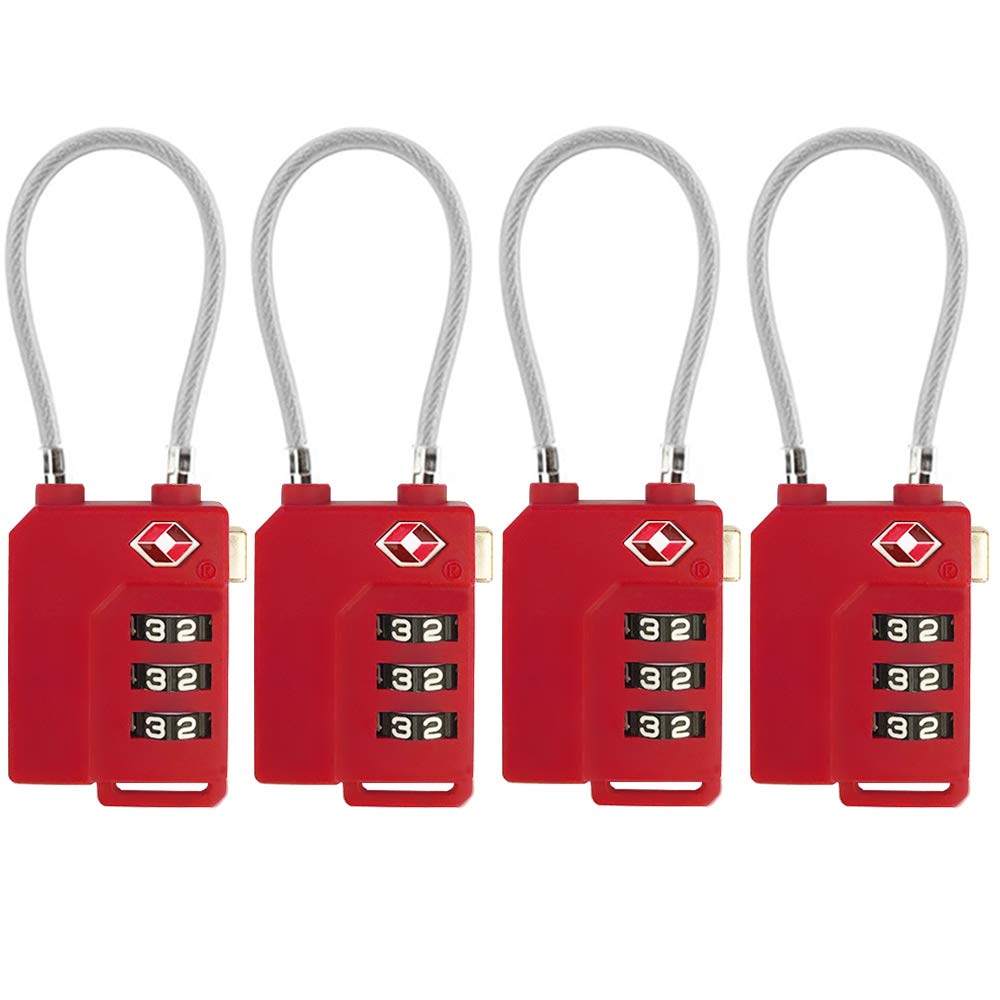 TSA Lock Security 3 Digit Combination Suitcase Luggage Bag Code Lock Padlock (Red 4-Pack)