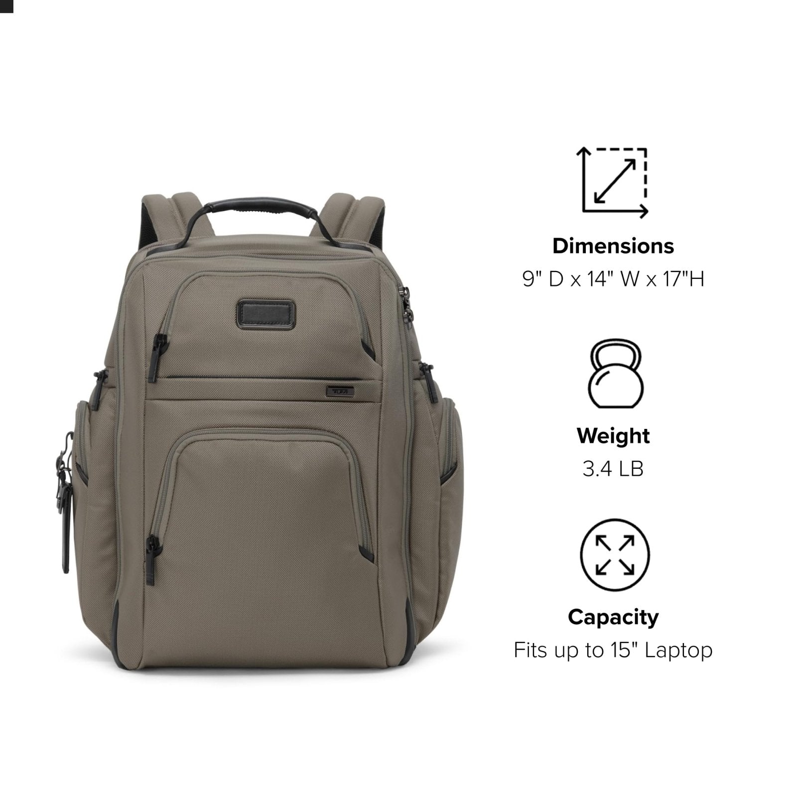 TUMI - Alpha Brief Pack - Men's and Women's Work and Travel Laptop Backpack with Padded Adjustable Strap - Fits Up to 15" Screen - Grey Alloy