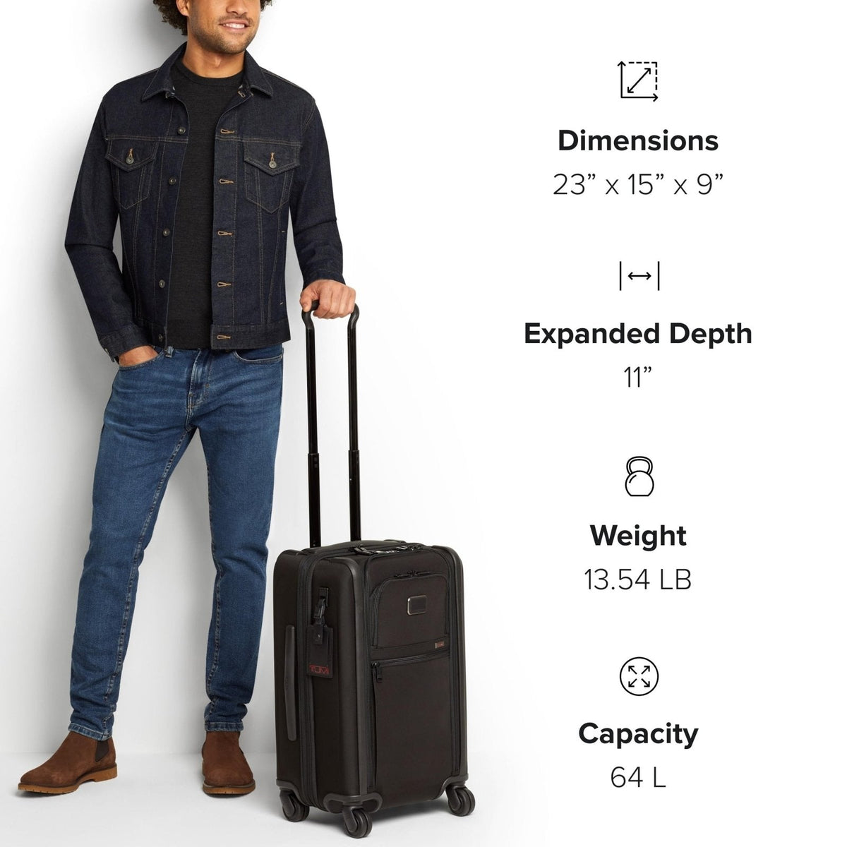 TUMI - Alpha Dual Access Expandable Carry - On Luggage - Zipper Expansion - Durable Ballistic Nylon Lightweight Suitcase - TSA Lock Tracer - Dark Black