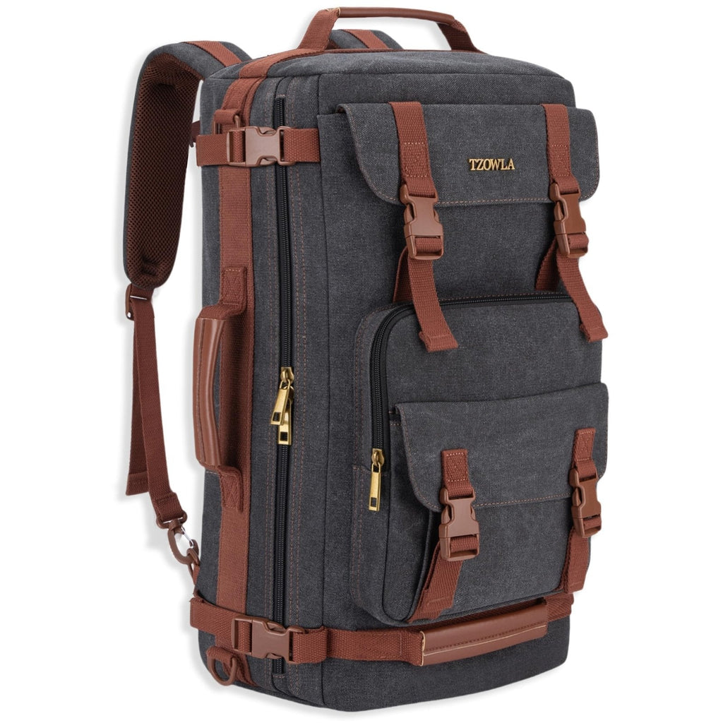 Tzowla Canvas Travel Backpack Carry on Flight Approved,Large Vintage Messenger Bag,3-in-1 Convertible Backpacks Duffel Bag,Personal ltem Laptop Rucksack for Men and Women Fit 17 Inch Laptop(Black)