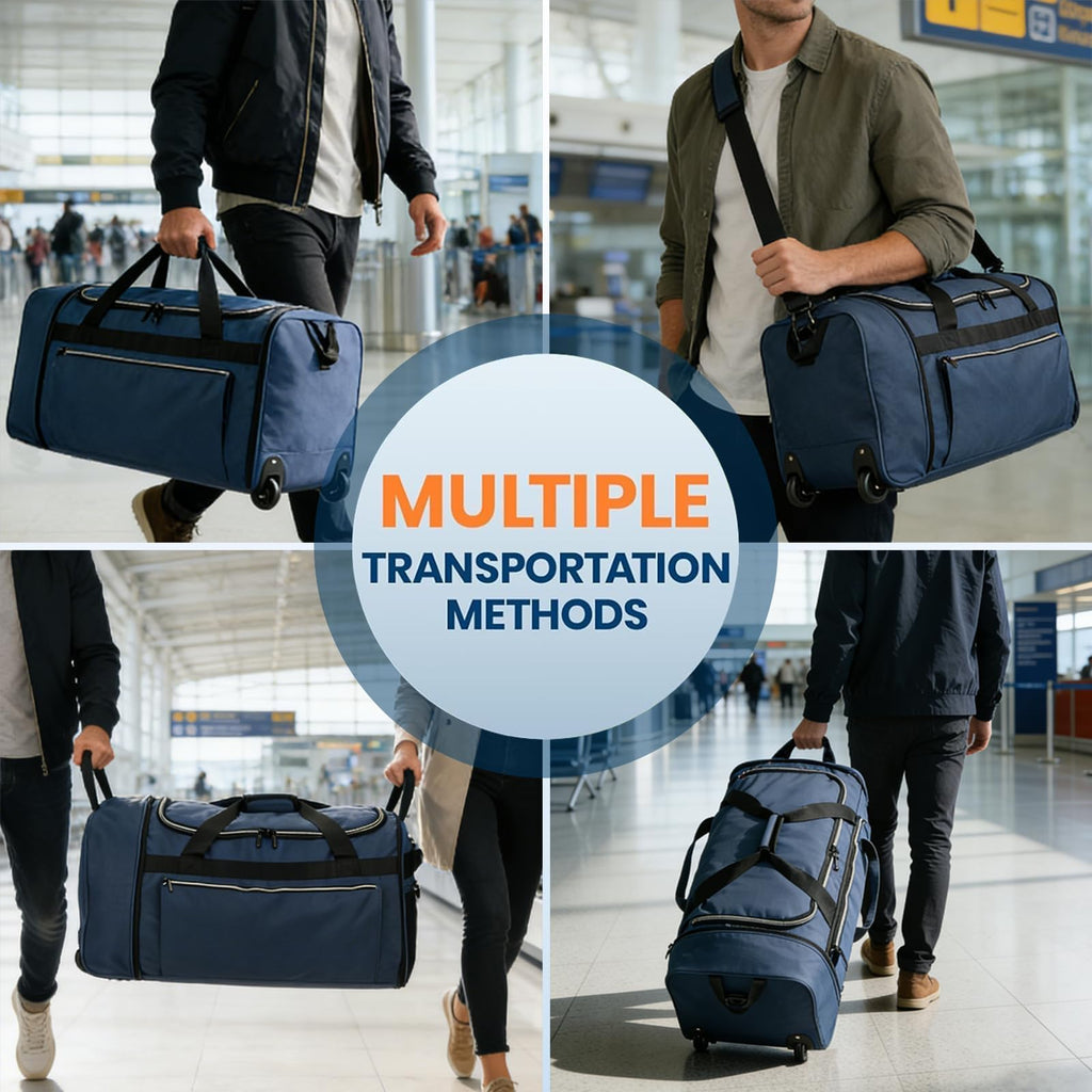 Uarition 80L Foldable Rolling Duffle Bag with Wheels, 28” Large Duffle Bag for Travel, Carry On Luggage Duffel Bag for Traveling/Camping/Moving, Water Resistant, Blue
