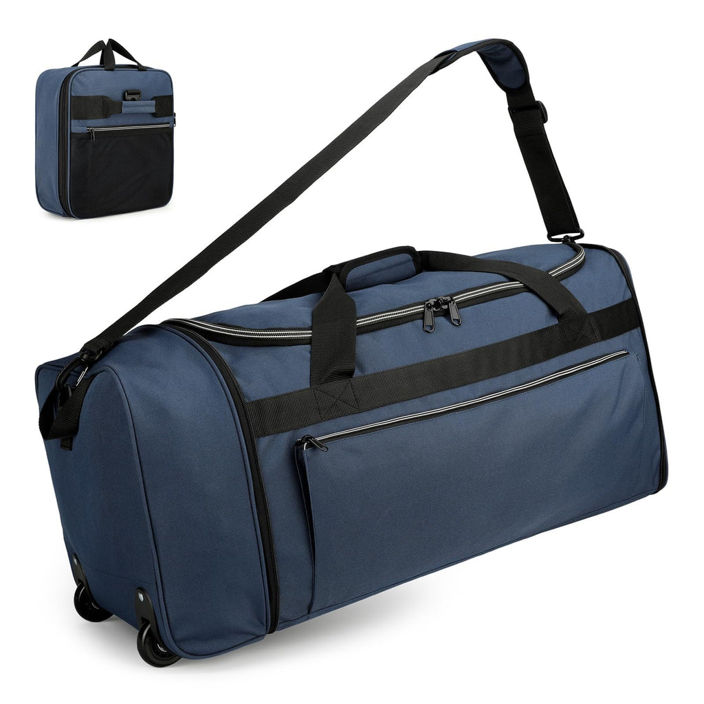 Uarition 80L Foldable Rolling Duffle Bag with Wheels, 28” Large Duffle Bag for Travel, Carry On Luggage Duffel Bag for Traveling/Camping/Moving, Water Resistant, Blue