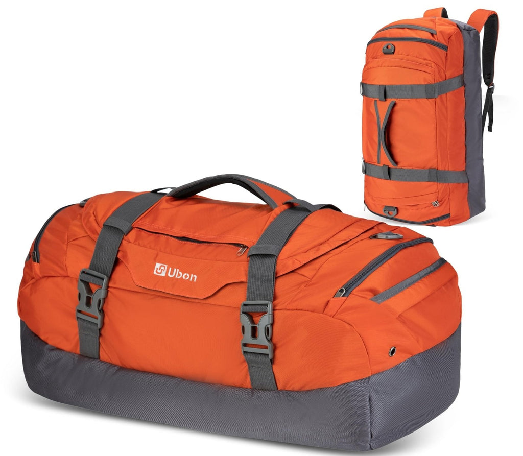 Ubon Duffel Backpack Bag Weekender Bags with Padded Straps for Travel Gym Sports (Orange,65L)