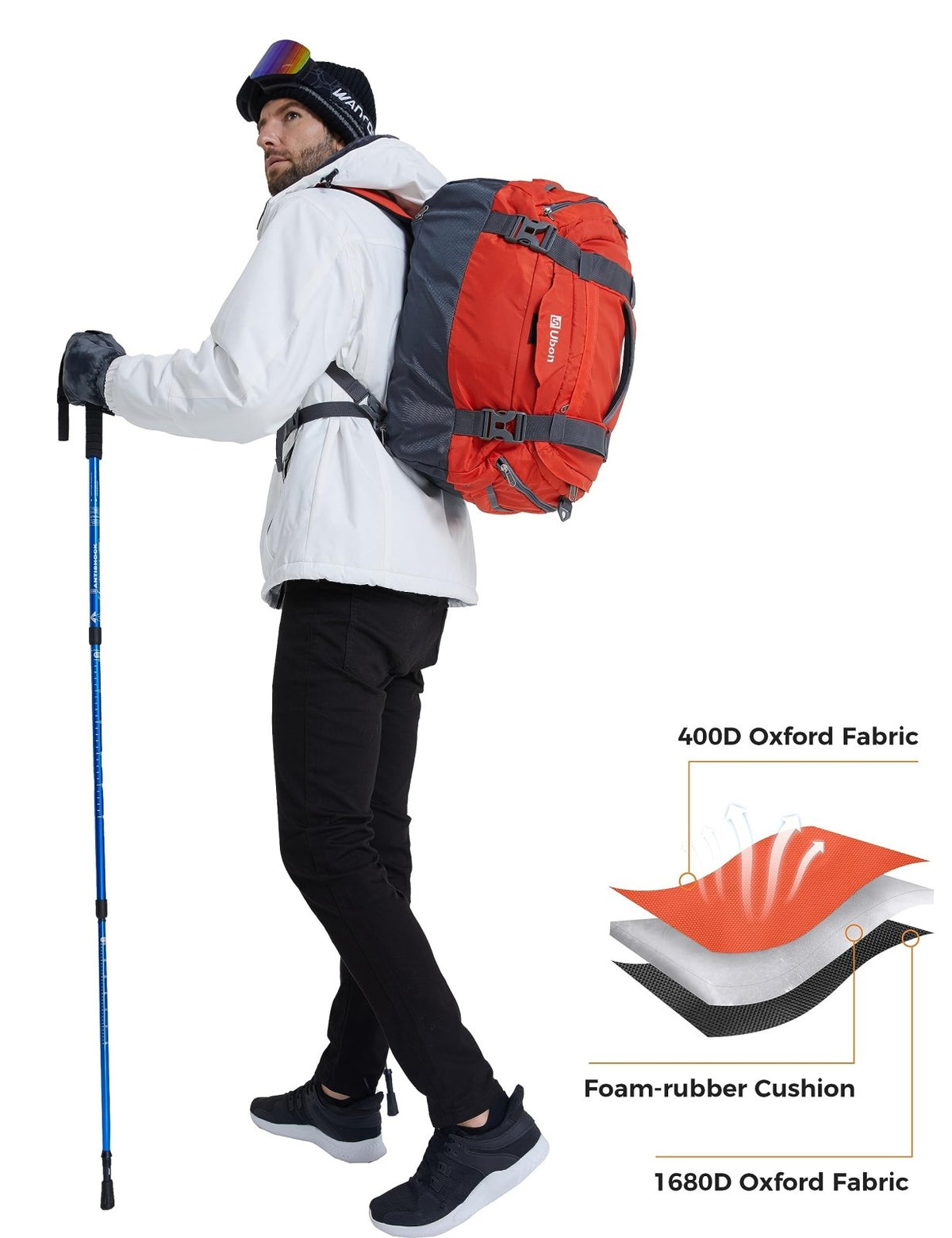 Ubon Duffel Backpack Bag Weekender Bags with Padded Straps for Travel Gym Sports (Orange,65L)