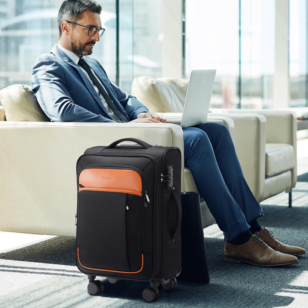 UKEIN Softside Expandable Carry On Luggage 22x14x9 Airline Approved, 20 Inch Suitcase with Wheels & TSA Lock, Travel Suitcase with 4 - Piece Packing Bags for Women Men
