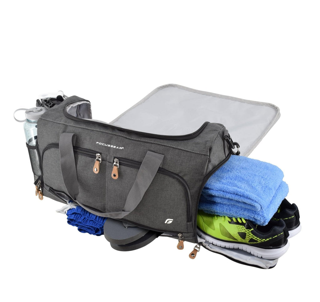 Ultimate Gym Bag 2.0: The Durable Crowdsource Designed Duffel Bag with 10 Optimal Compartments Including Water Resistant Pouch (Charcoal, Medium (20")) (Charcoal)