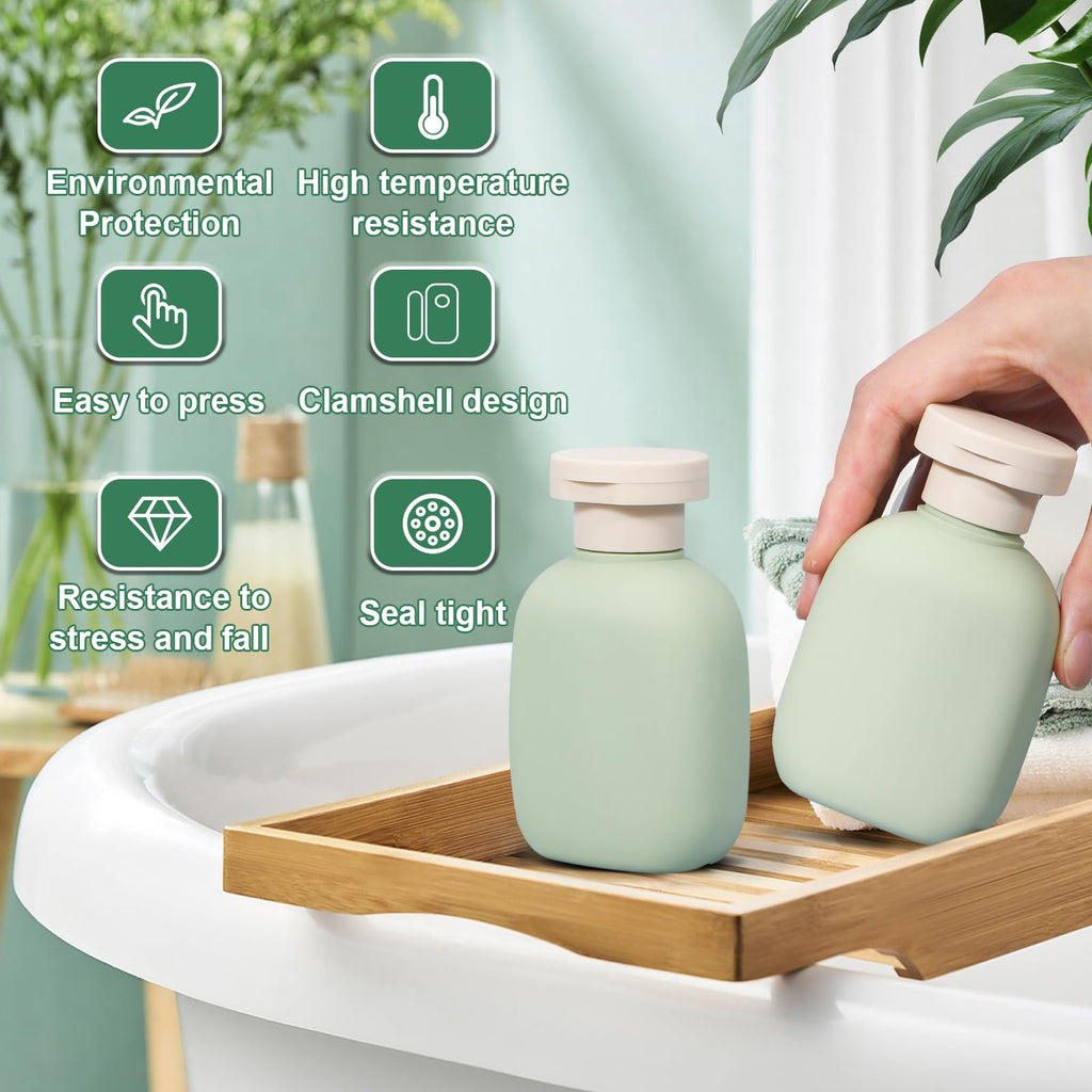 UMETASS 3.4 oz Small Plastic Travel Shampoo Bottles, Empty Plastic Squeeze Bottles with Flip Cap for Toiletries, Leakage - proof Travel Shampoo and Conditioner Bottles (4 pack, Green)