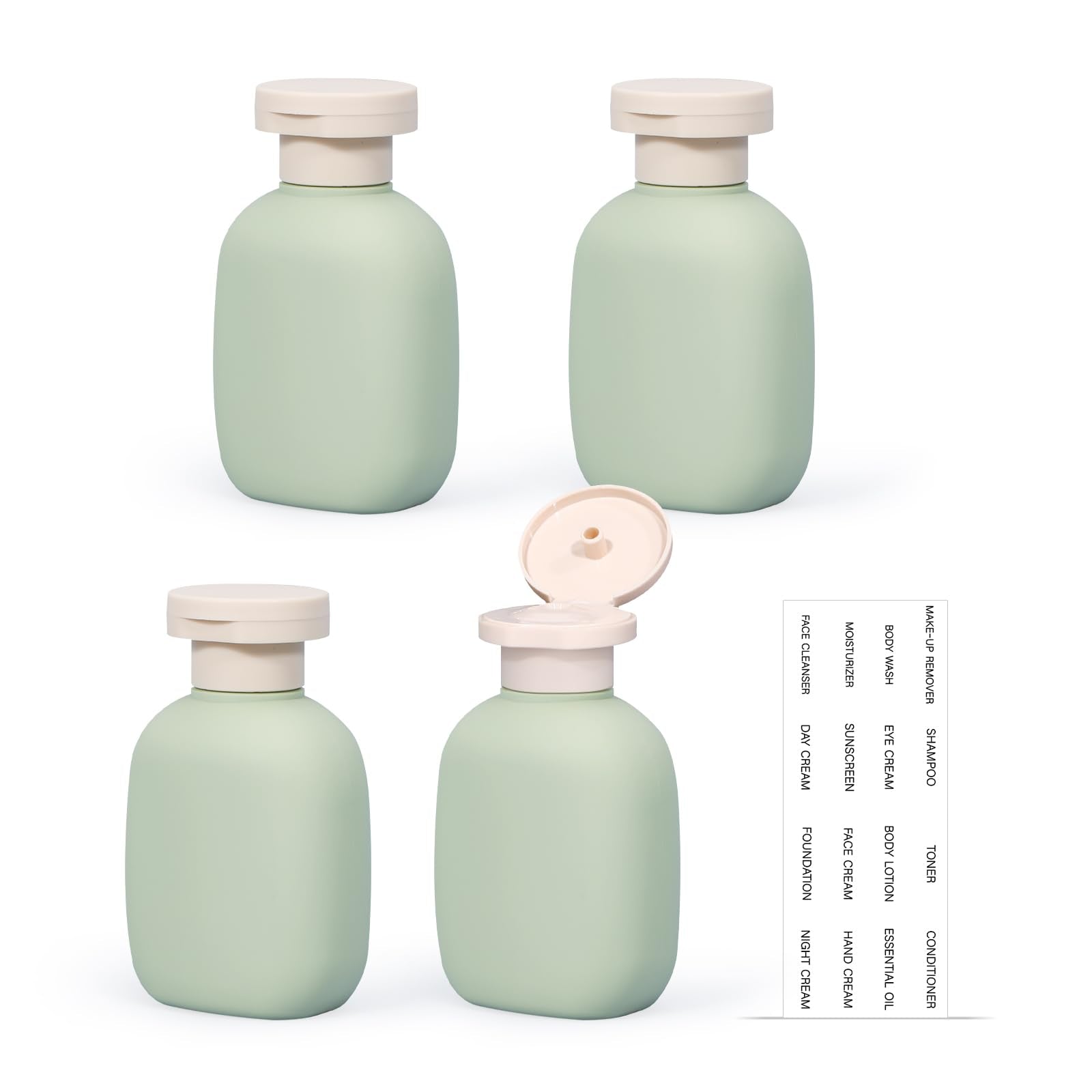UMETASS 3.4 oz Small Plastic Travel Shampoo Bottles, Empty Plastic Squeeze Bottles with Flip Cap for Toiletries, Leakage-proof Travel Shampoo and Conditioner Bottles (4 pack, Green)