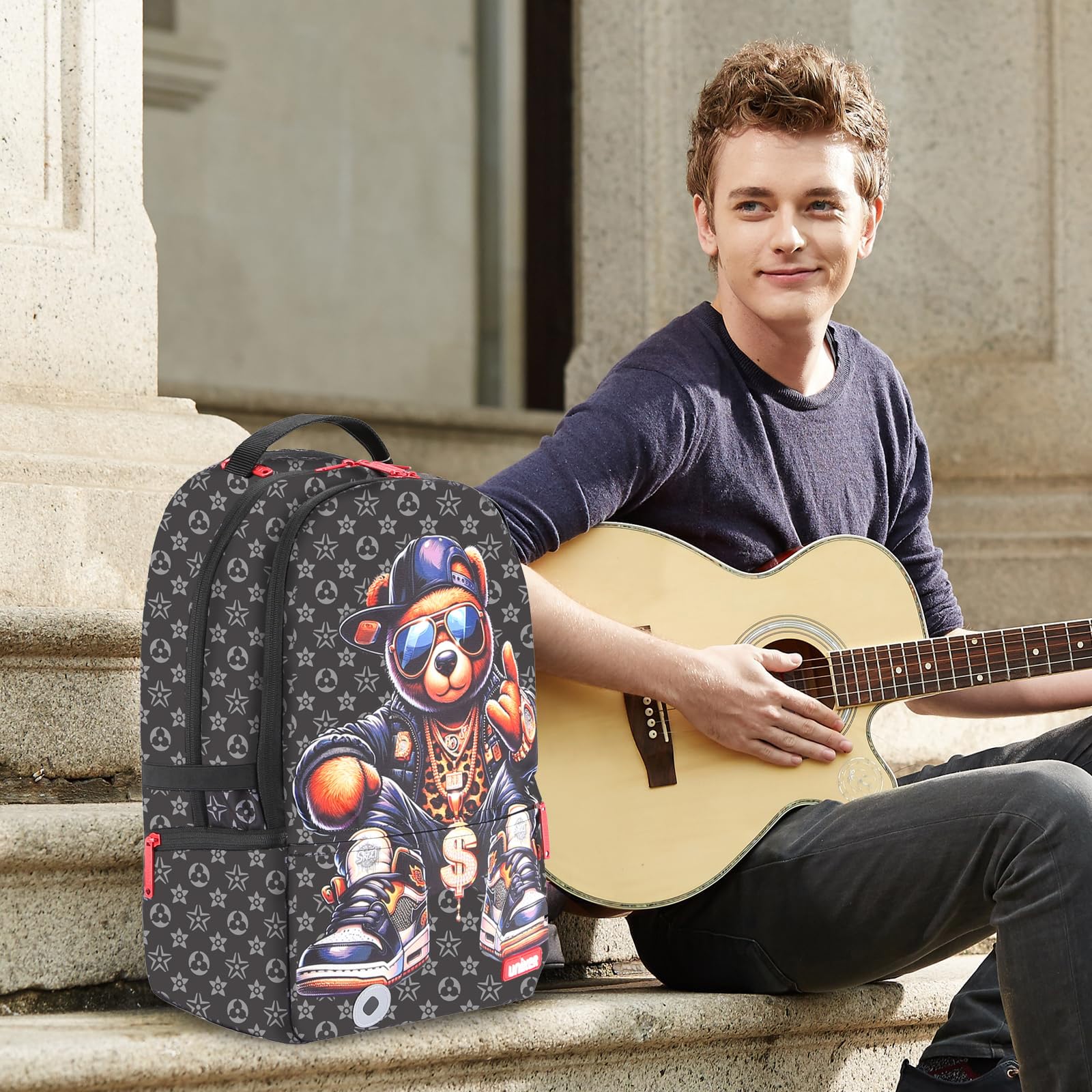 UNIKER Travel Laptop Backpack,Graffiti Backpack for Work,Designer Laptop Backpack for 15.6 Inch,Water Resistant Backpack Computer Bag,Fortune Bear