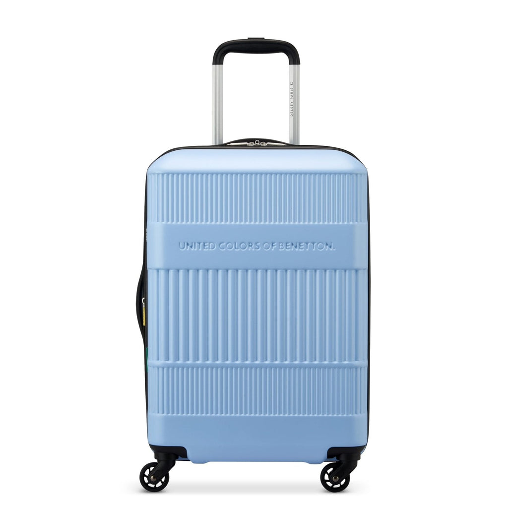 United Colors of Benetton Ribbed Hardside Expandable Luggage with Spinner Wheels, Light Blue, Carry-On 20 Inch