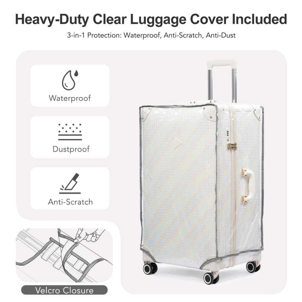 universal trotter 3 - Piece High - Capacity Lightweight Vintage PU Leather Luggage Set (20/24/28 Carry - on & Checked), Water - Resistant, 360° Spinner Wheels (Pearlescent Cloud)