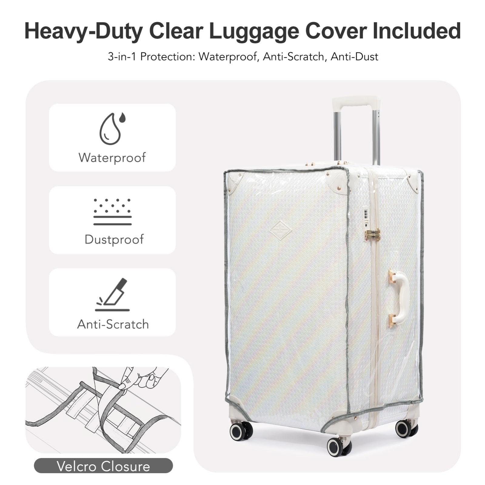 universal trotter 3 - Piece High - Capacity Lightweight Vintage PU Leather Luggage Set (20/24/28 Carry - on & Checked), Water - Resistant, 360° Spinner Wheels (Pearlescent Cloud)