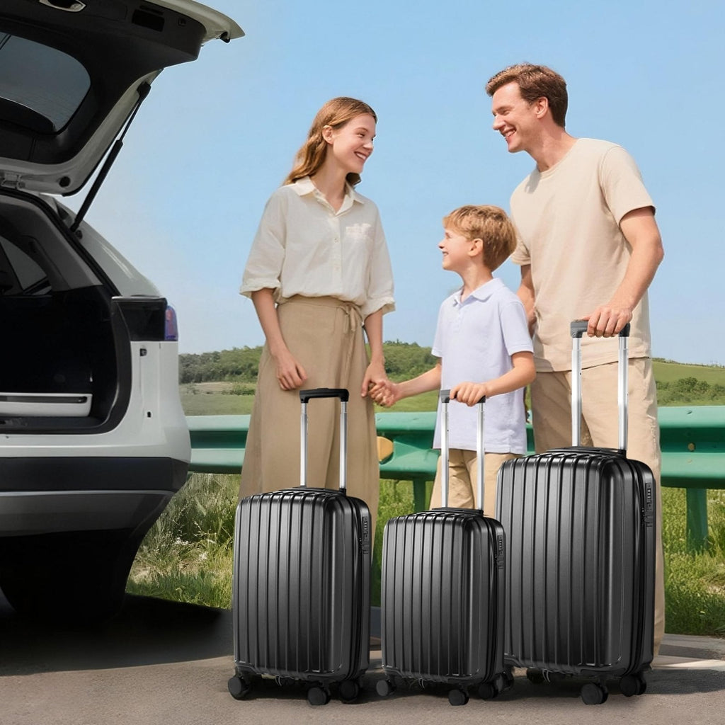 UrbanExporer Luggage Sets 3 - Piece, ABS+PC Lightweight Suitcase Set with Spinner Wheels, Large Checked Travel Suitcase for Family Travel, Business Trip, Suitcases Sets 20 24 28 Inch, Black