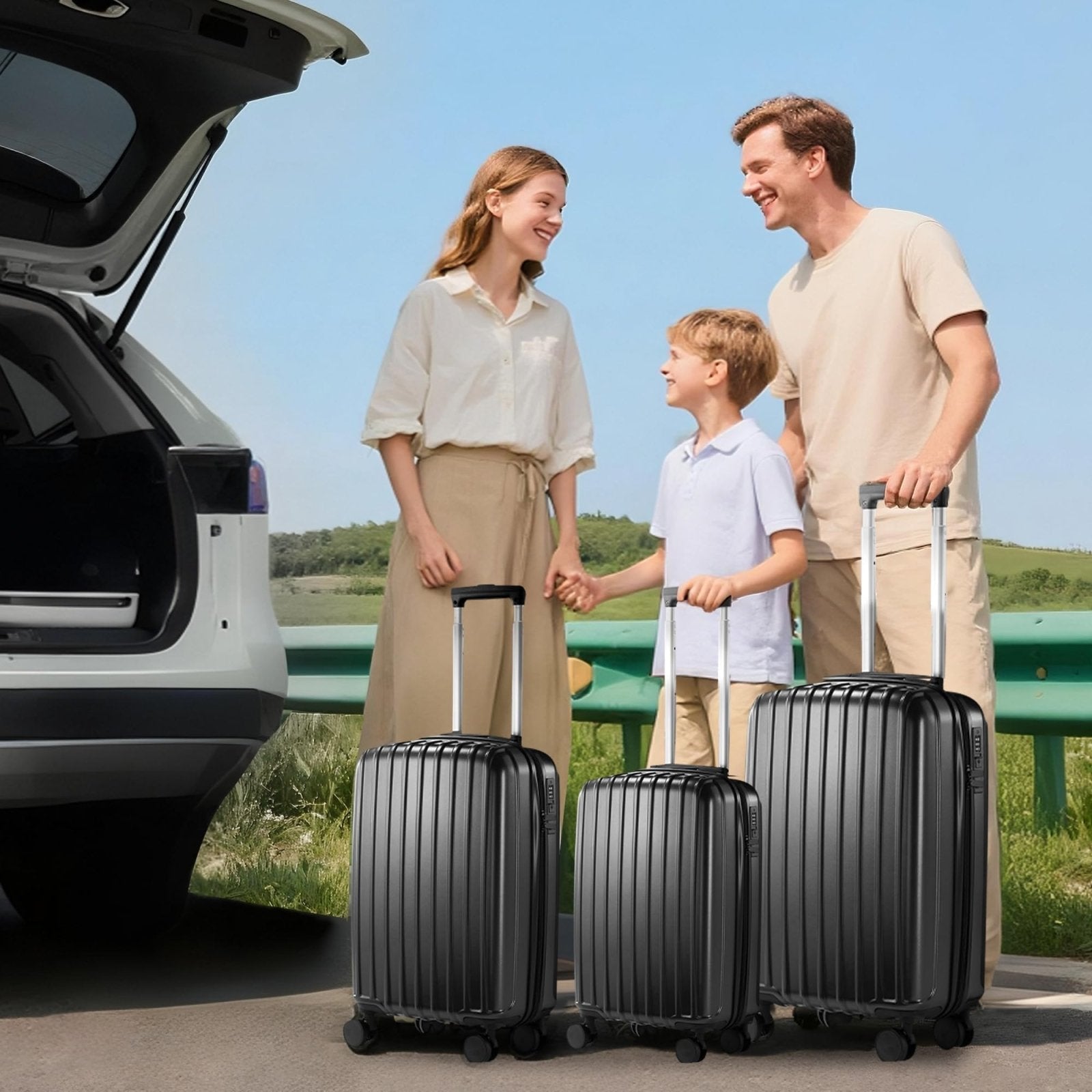 UrbanExporer Luggage Sets 3 - Piece, ABS+PC Lightweight Suitcase Set with Spinner Wheels, Large Checked Travel Suitcase for Family Travel, Business Trip, Suitcases Sets 20 24 28 Inch, Black