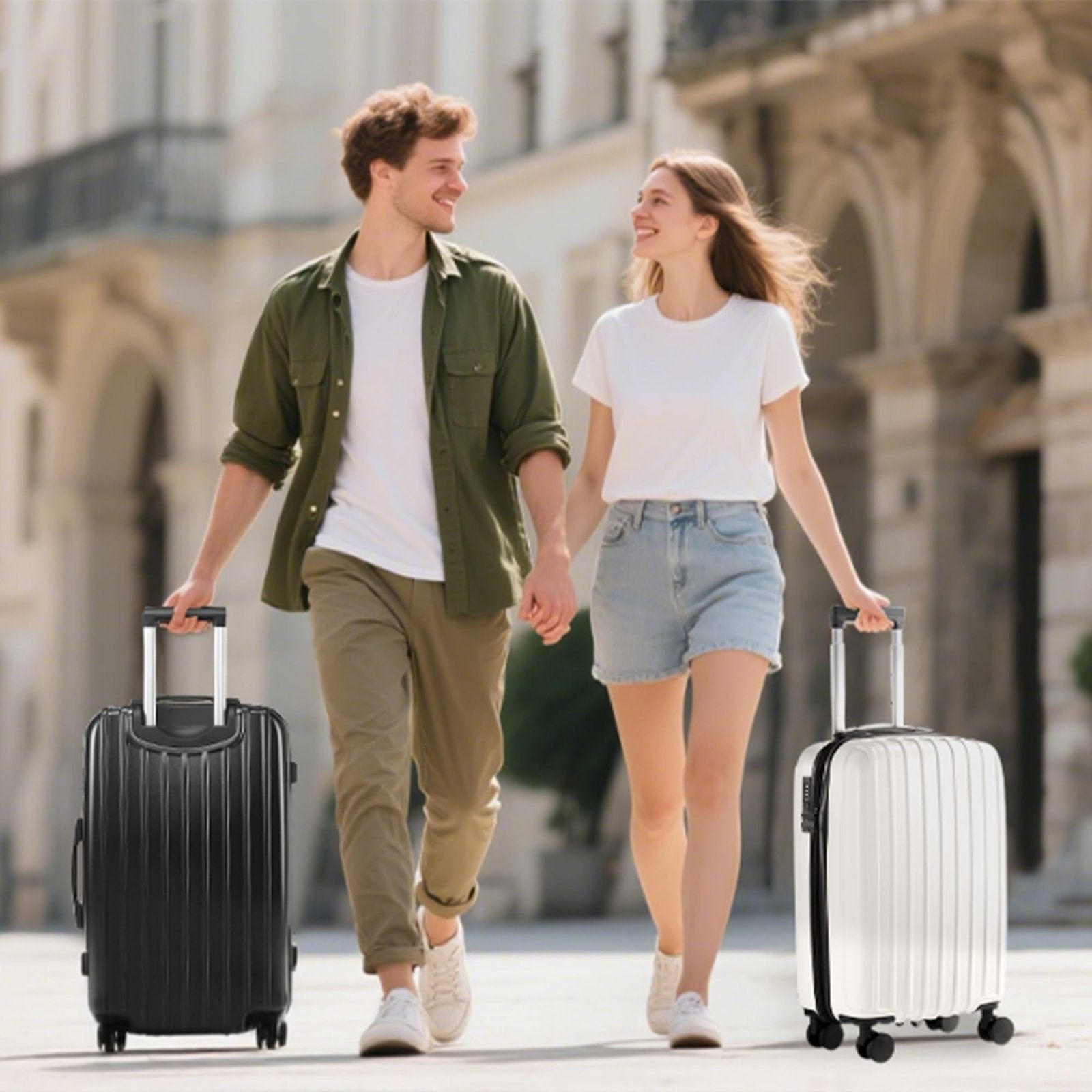 UrbanExporer Luggage Sets 3 - Piece, ABS+PC Lightweight Suitcase Set with Spinner Wheels, Large Checked Travel Suitcase for Family Travel, Business Trip, Suitcases Sets 20 24 28 Inch, Black
