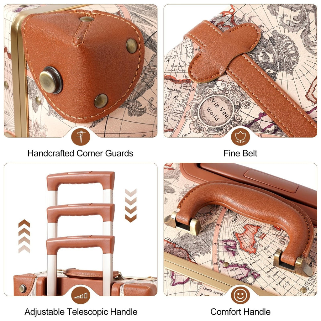 urecity Vintage Luggage Sets of 3 Piece - Hardside Lightweight Spinner Suitcases - Retro Travel Set includes Under Seat Train Case, 26"+20"+12"