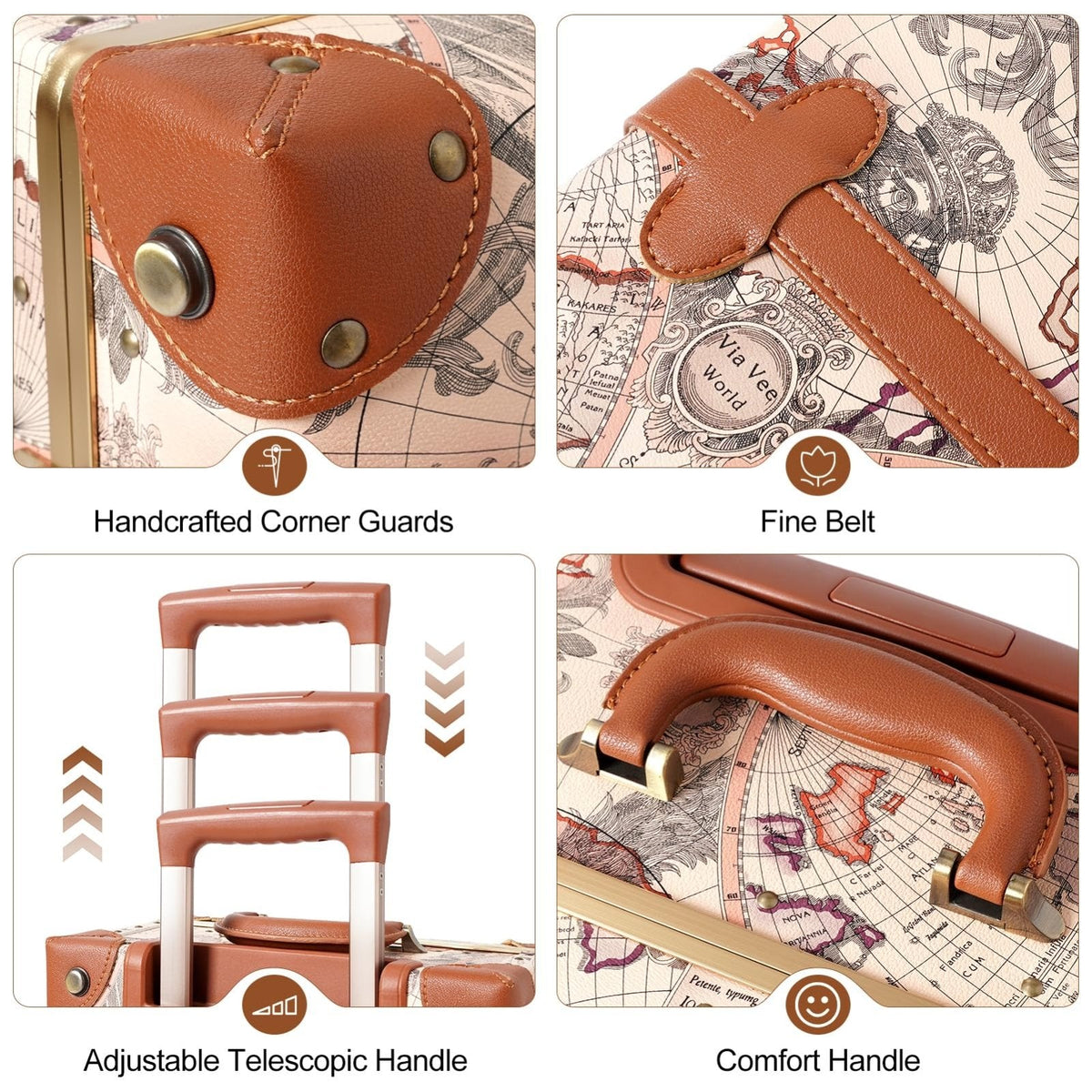 urecity Vintage Luggage Sets of 3 Piece - Hardside Lightweight Spinner Suitcases - Retro Travel Set includes Under Seat Train Case, 26"+20"+12"