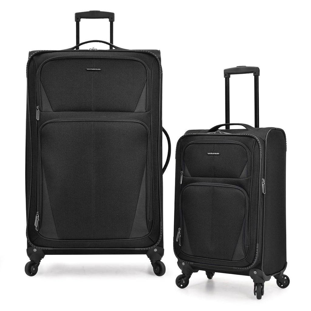 U.S. Traveler Aviron Bay Expandable Softside Luggage with Spinner Wheels, Black, 2-Piece Set