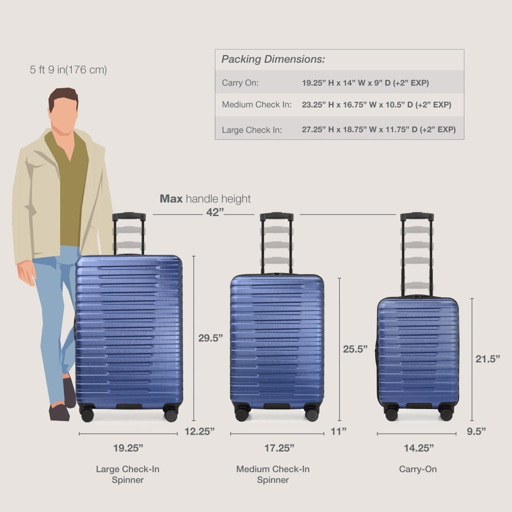 U.S. Traveler Boren Expandable Hardside Rugged Travel Luggage with 8 Spinner Wheels, Navy, Carry - on 22 - Inch