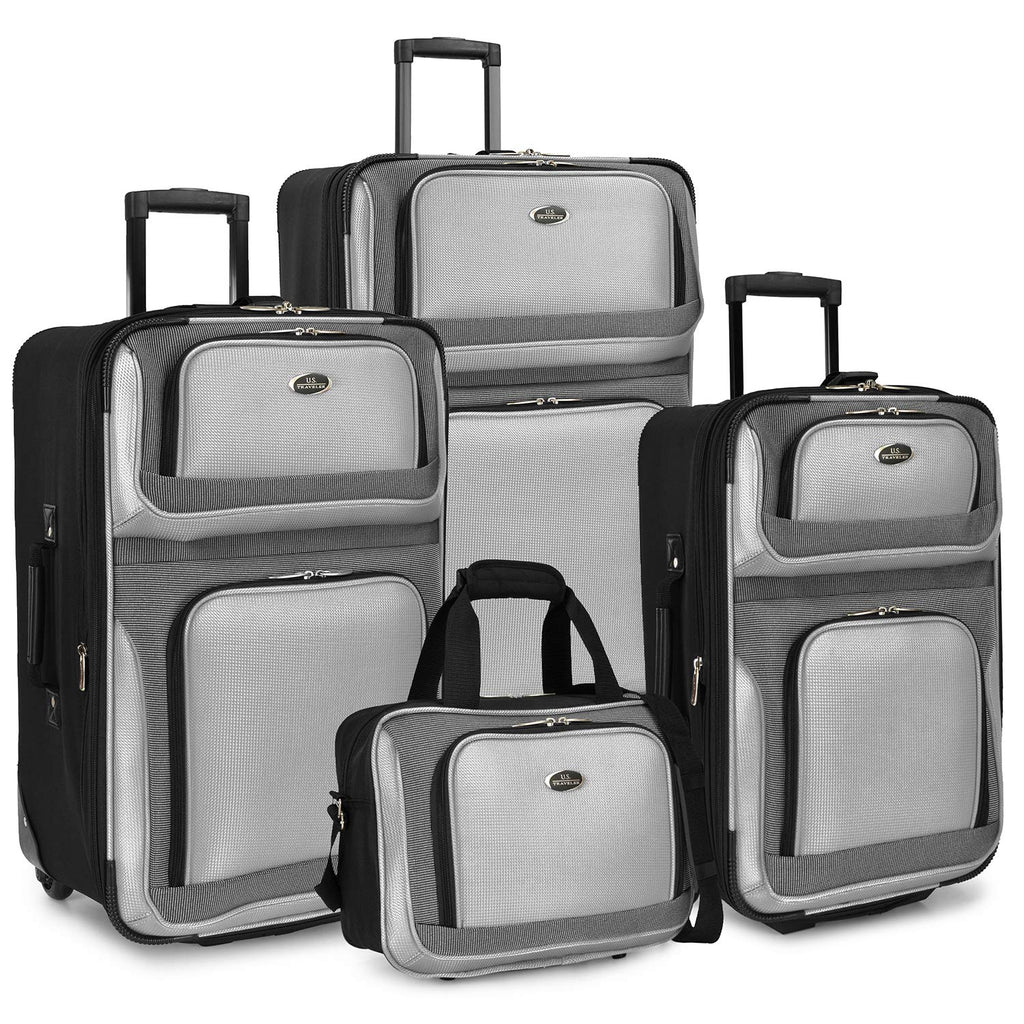 U.S. Traveler New Yorker Lightweight Expandable Rolling Luggage, Gray, 4-Piece Set