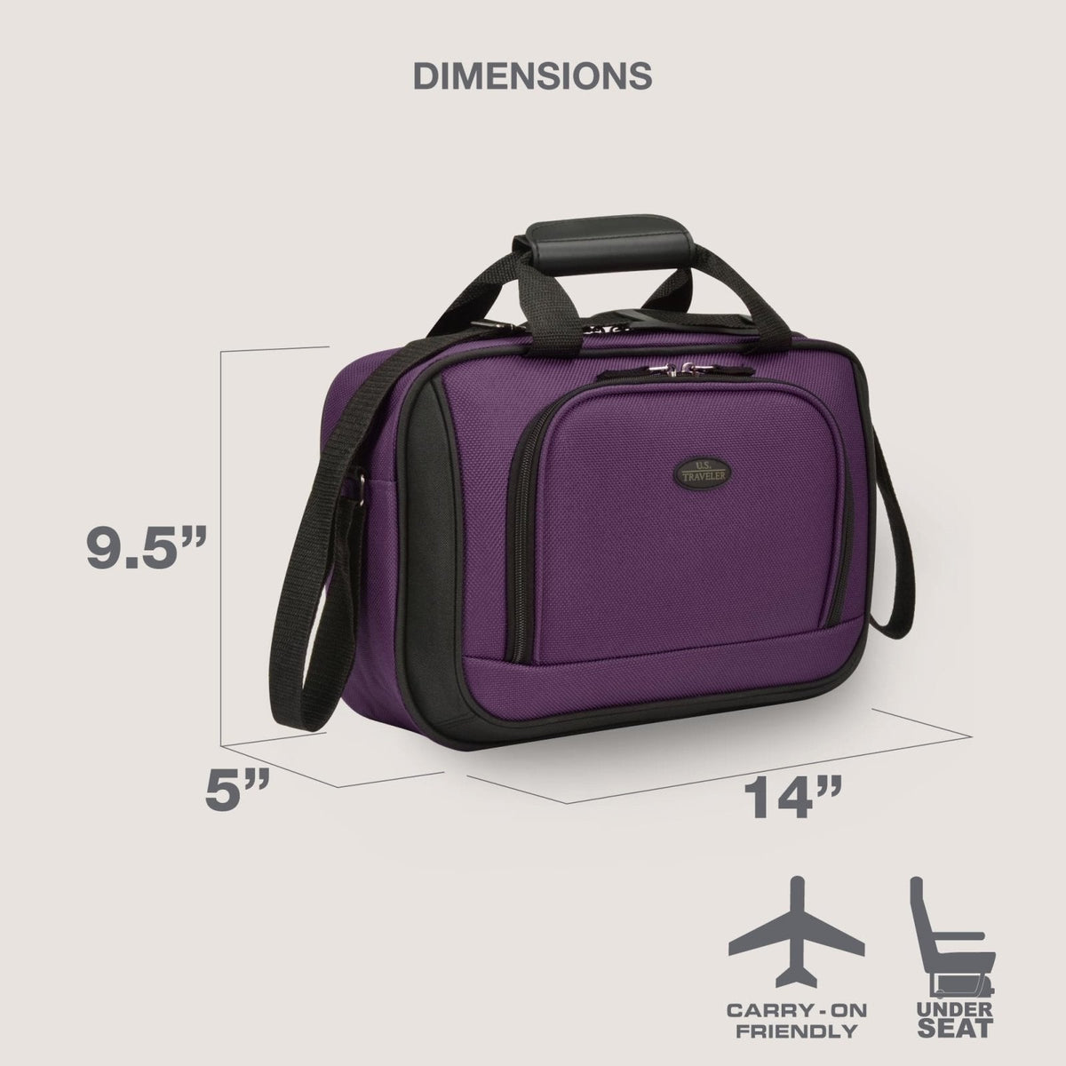 U.S. Traveler Rio 14" Travel Tote Bag, Lightweight 1200D Carry - On Bag for Women & Men, Purple