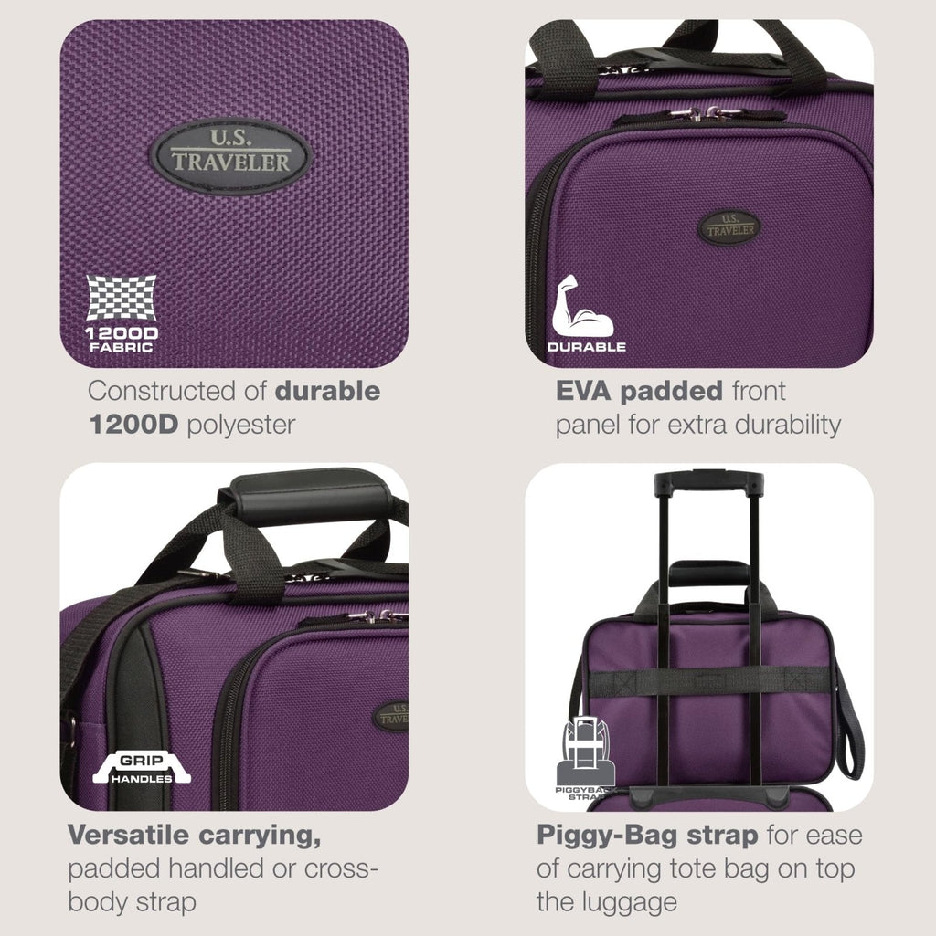 U.S. Traveler Rio 14" Travel Tote Bag, Lightweight 1200D Carry - On Bag for Women & Men, Purple