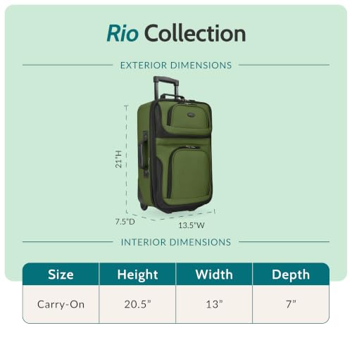 U.S. Traveler Rio Lightweight Softside Rolling Carry-on Suitcase, 2-Wheel Single, Pink