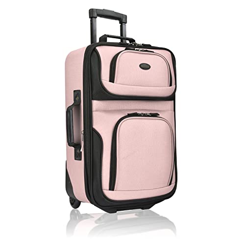 U.S. Traveler Rio Lightweight Softside Rolling Carry-on Suitcase, 2-Wheel Single, Pink
