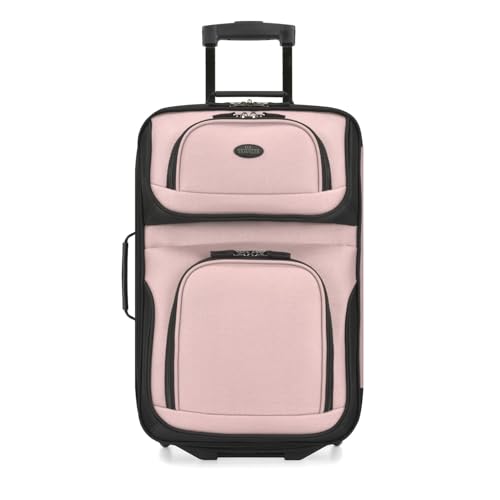 U.S. Traveler Rio Lightweight Softside Rolling Carry-on Suitcase, 2-Wheel Single, Pink