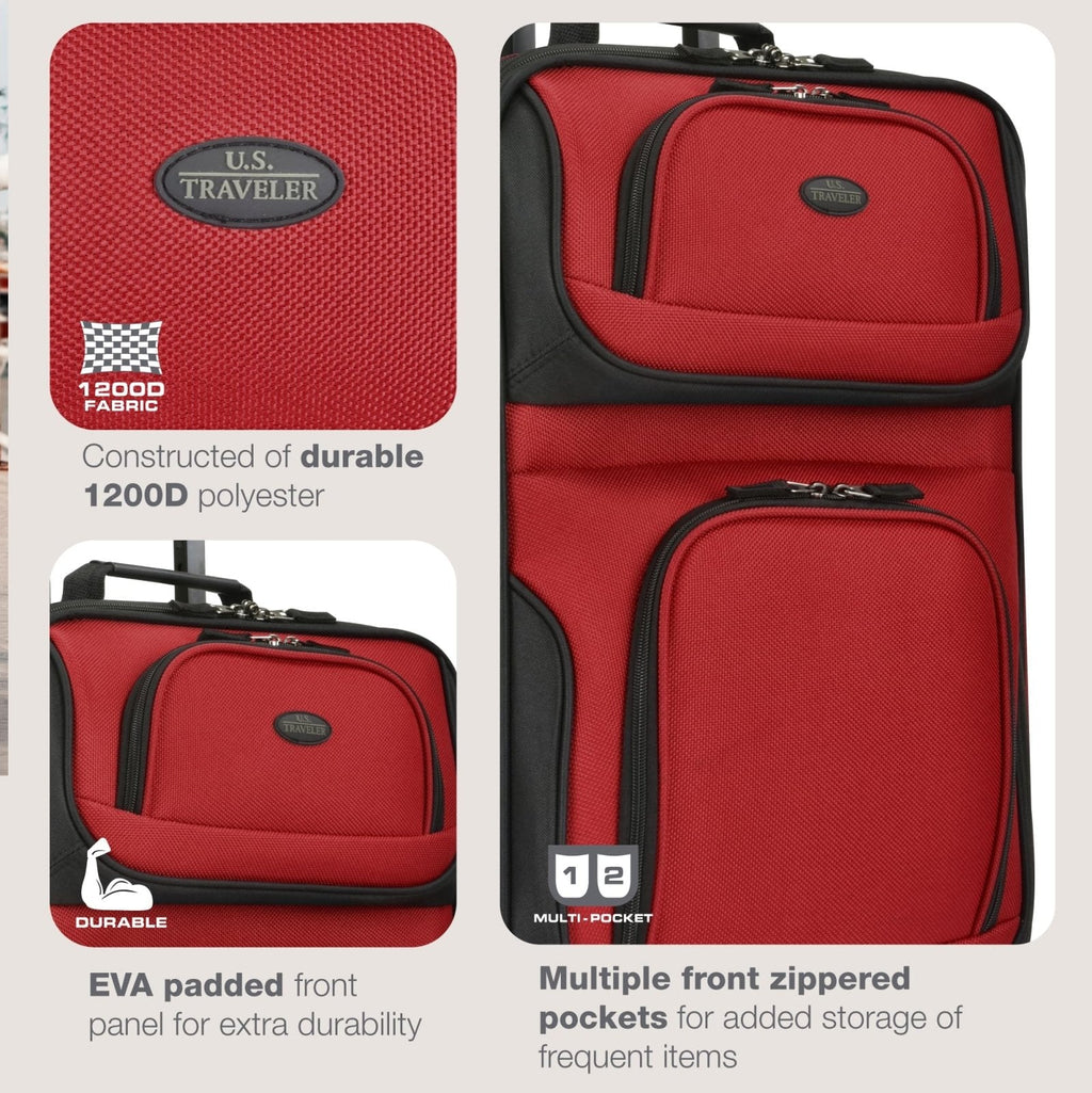 U.S. Traveler Rio Lightweight Softside Rolling Carry - on Suitcase, 2 - Wheel Single, Red