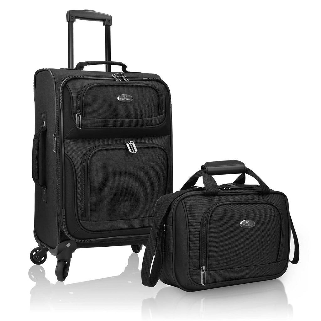 U.S. Traveler Rio Lightweight Softside Rolling Carry-on Suitcase, 4-Wheel Set, Black