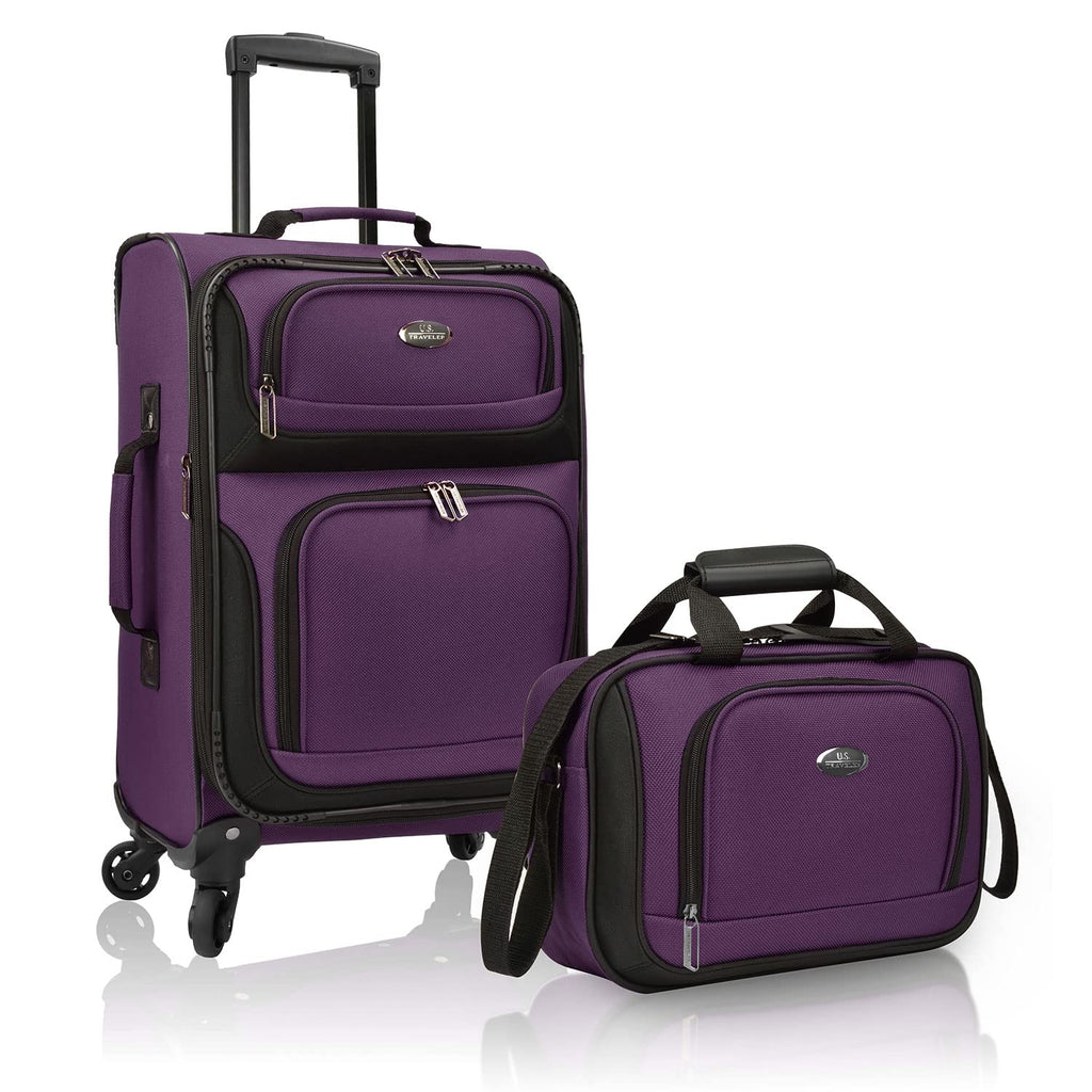 U.S. Traveler Rio Lightweight Softside Rolling Carry-on Suitcase, 4-Wheel Set, Purple