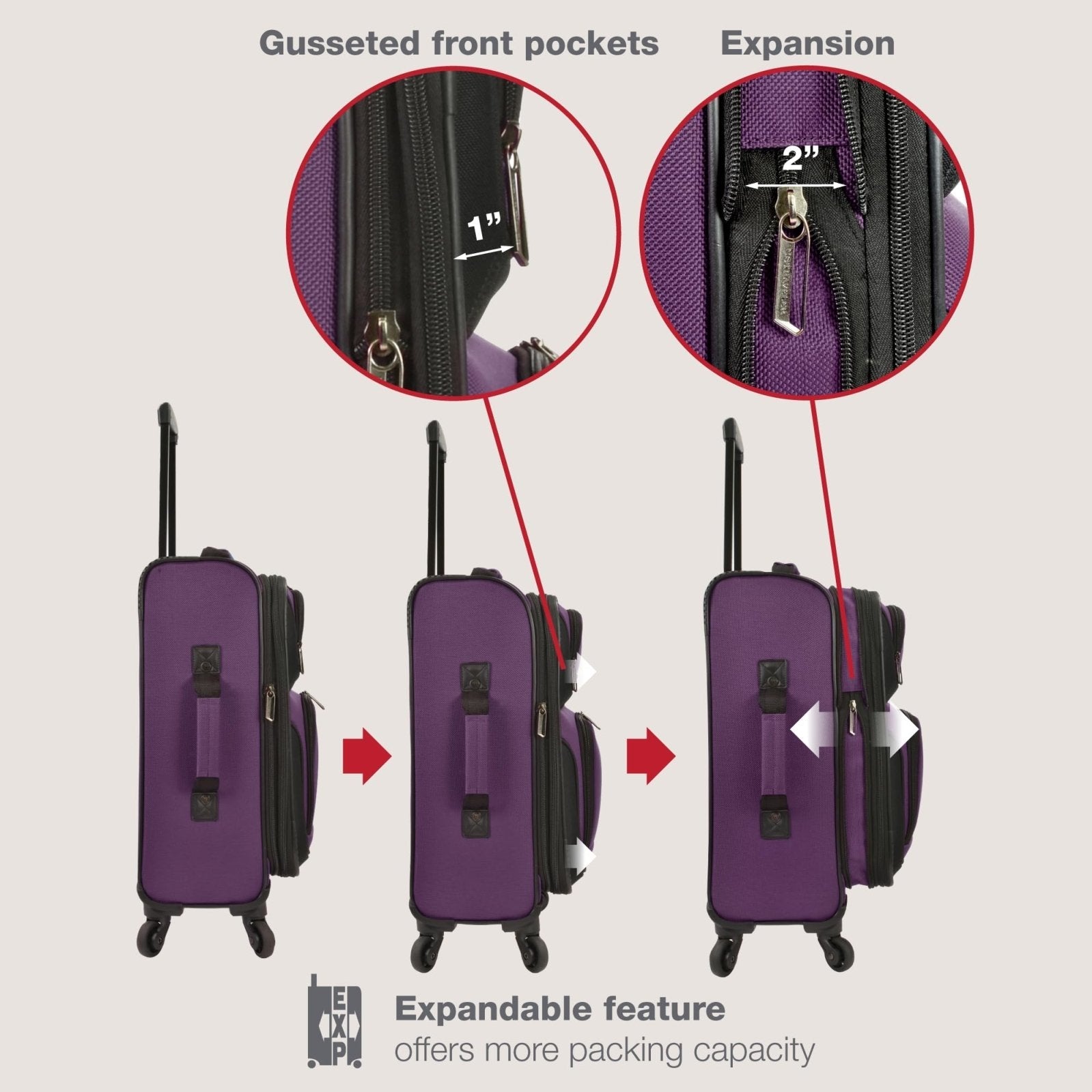 U.S. Traveler Rio Lightweight Softside Rolling Carry - on Suitcase, 4 - Wheel Set, Purple