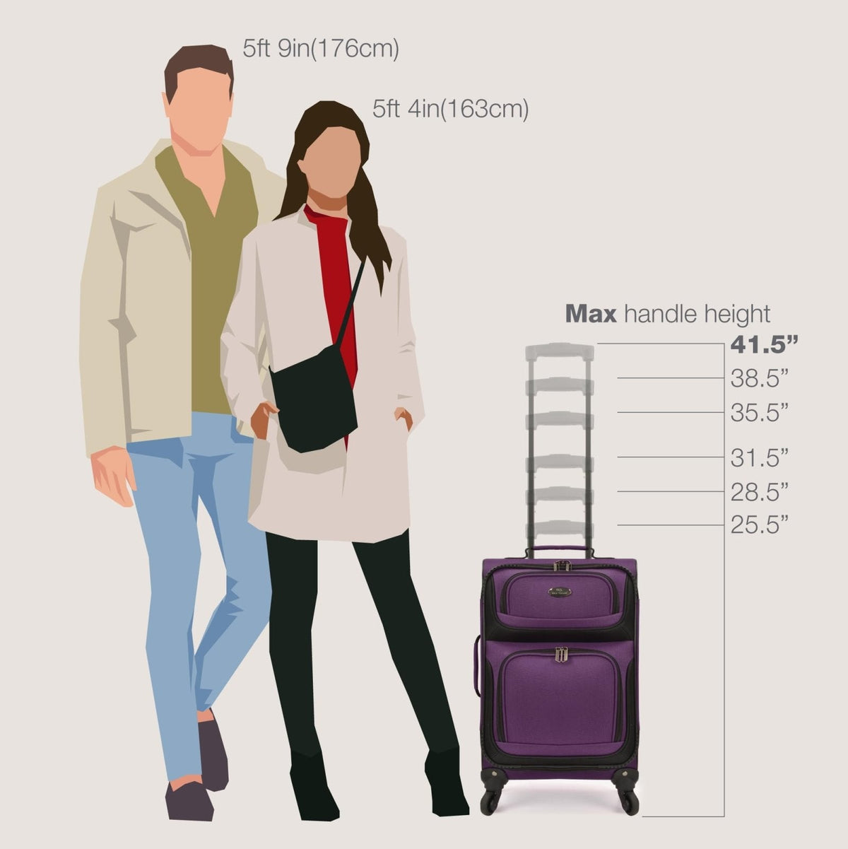 U.S. Traveler Rio Lightweight Softside Rolling Carry - on Suitcase, 4 - Wheel Set, Purple