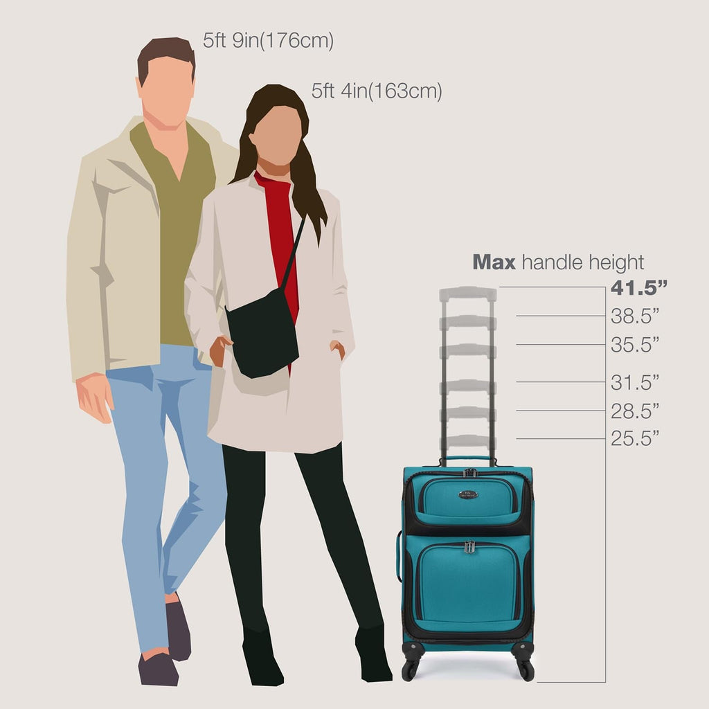 U.S. Traveler Rio Lightweight Softside Rolling Carry - on Suitcase, 4 - Wheel Set, Teal