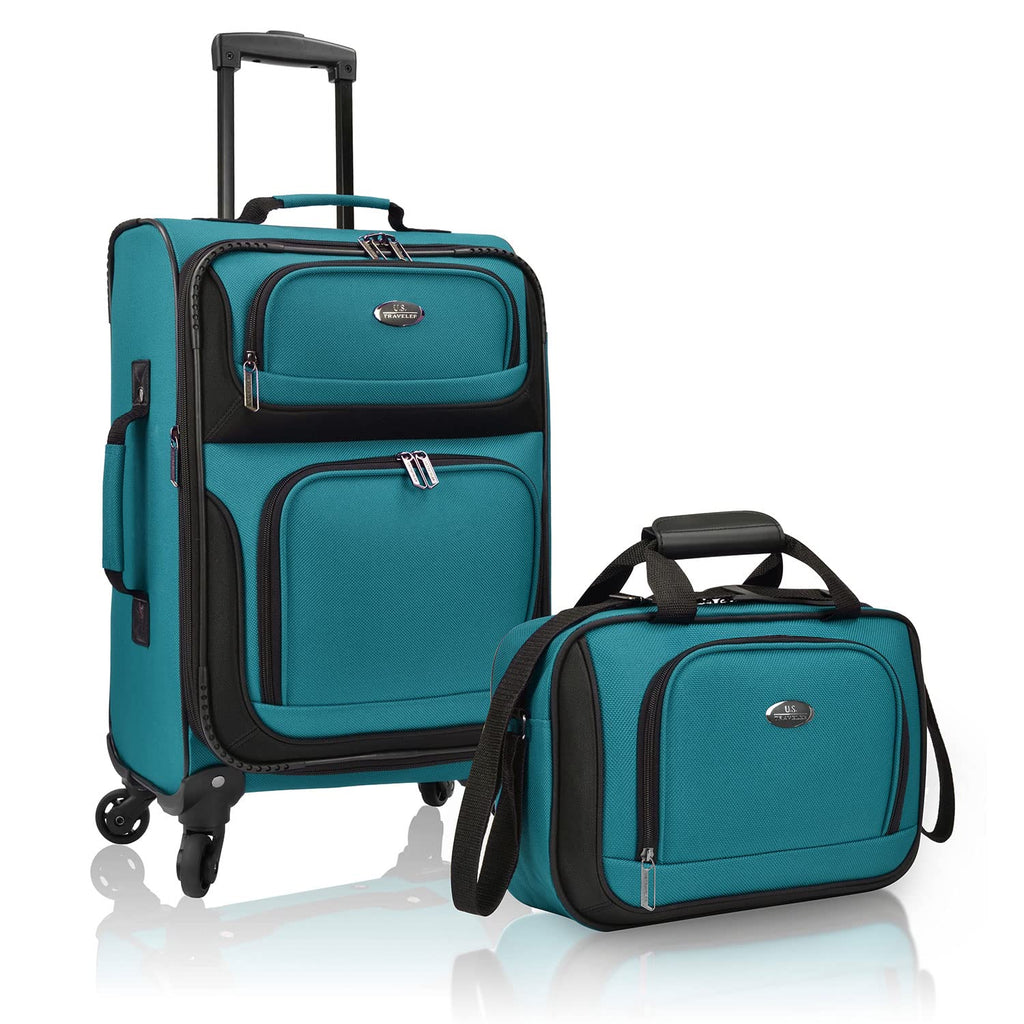 U.S. Traveler Rio Lightweight Softside Rolling Carry-on Suitcase, 4-Wheel Set, Teal