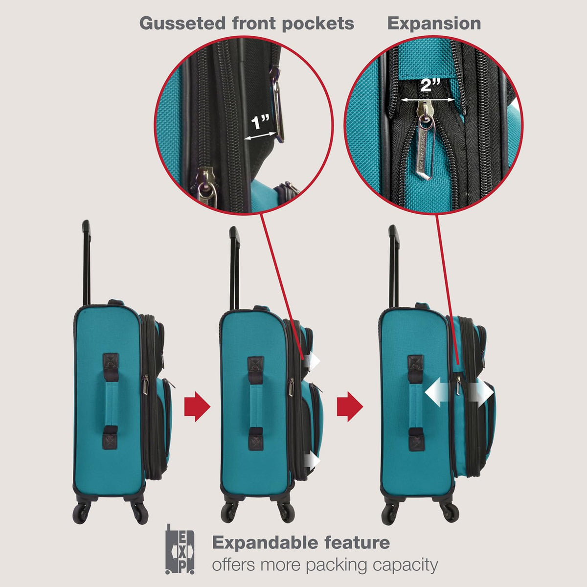 U.S. Traveler Rio Lightweight Softside Rolling Carry - on Suitcase, 4 - Wheel Set, Teal