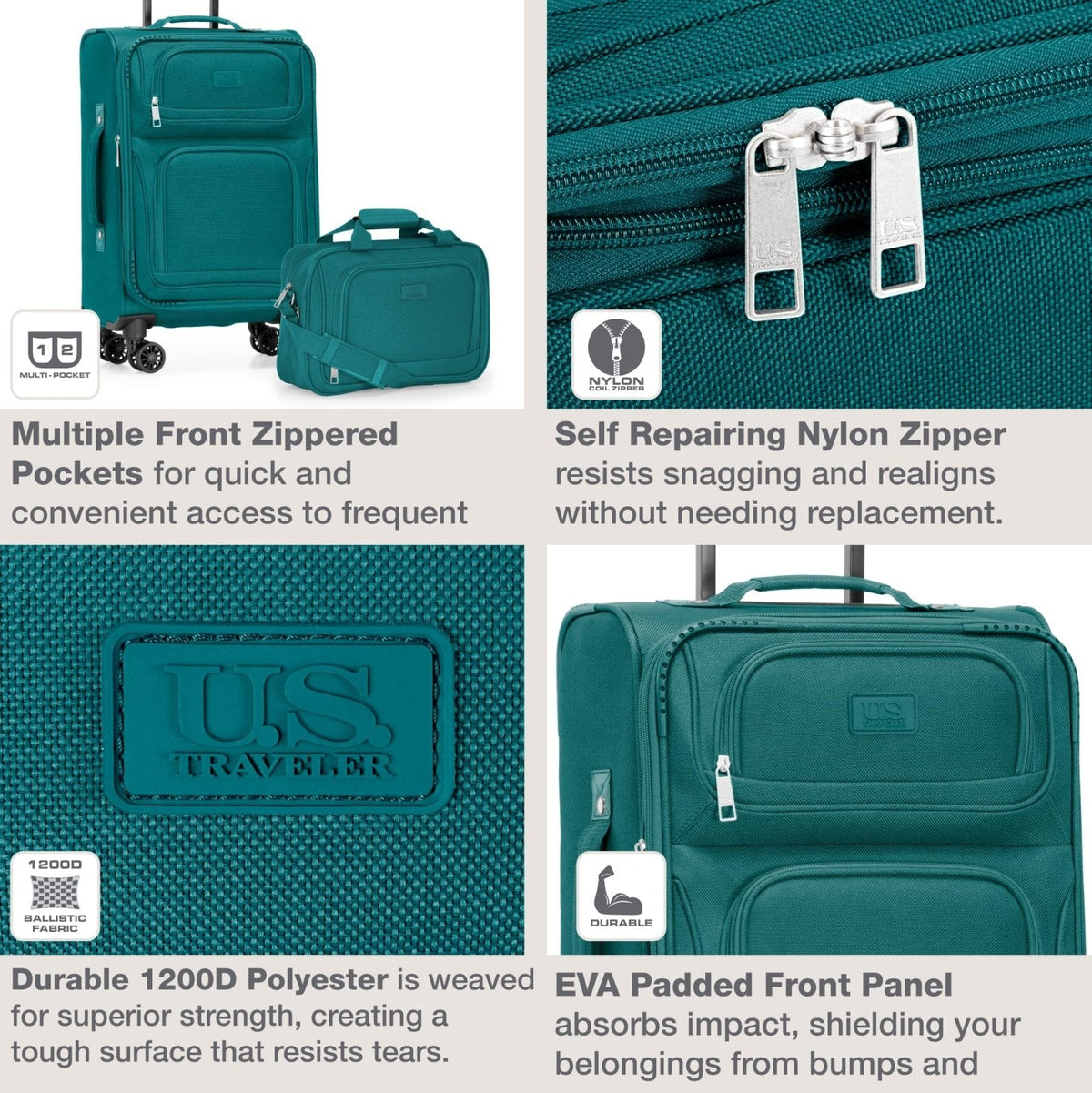 U.S. Traveler Rio Lightweight Softside Rolling Carry - on Suitcase, 4 - Wheel Single, Teal