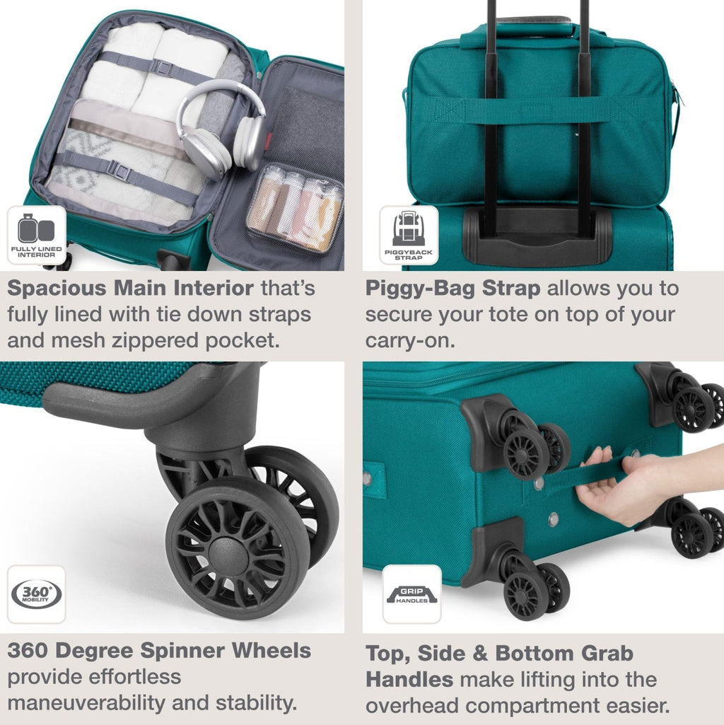 U.S. Traveler Rio Lightweight Softside Rolling Carry - on Suitcase, 4 - Wheel Single, Teal